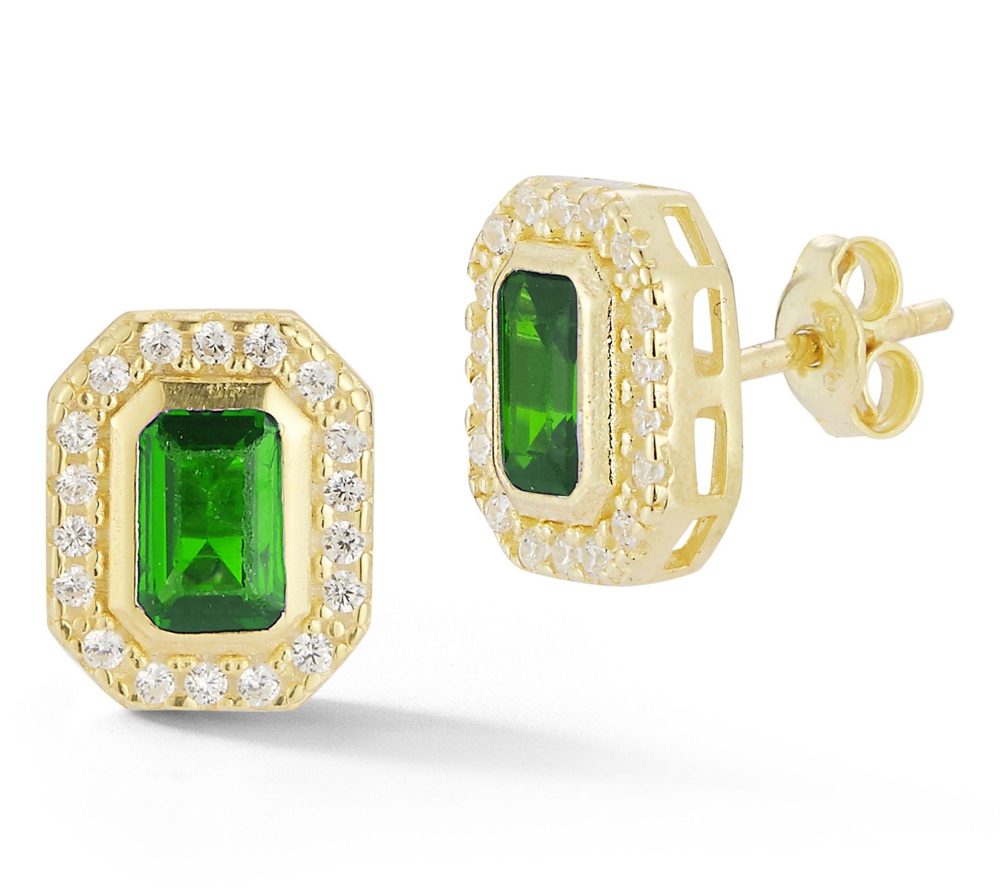Sterlina Silver Emerald Cut Stud Earrings, 14KGold Plated