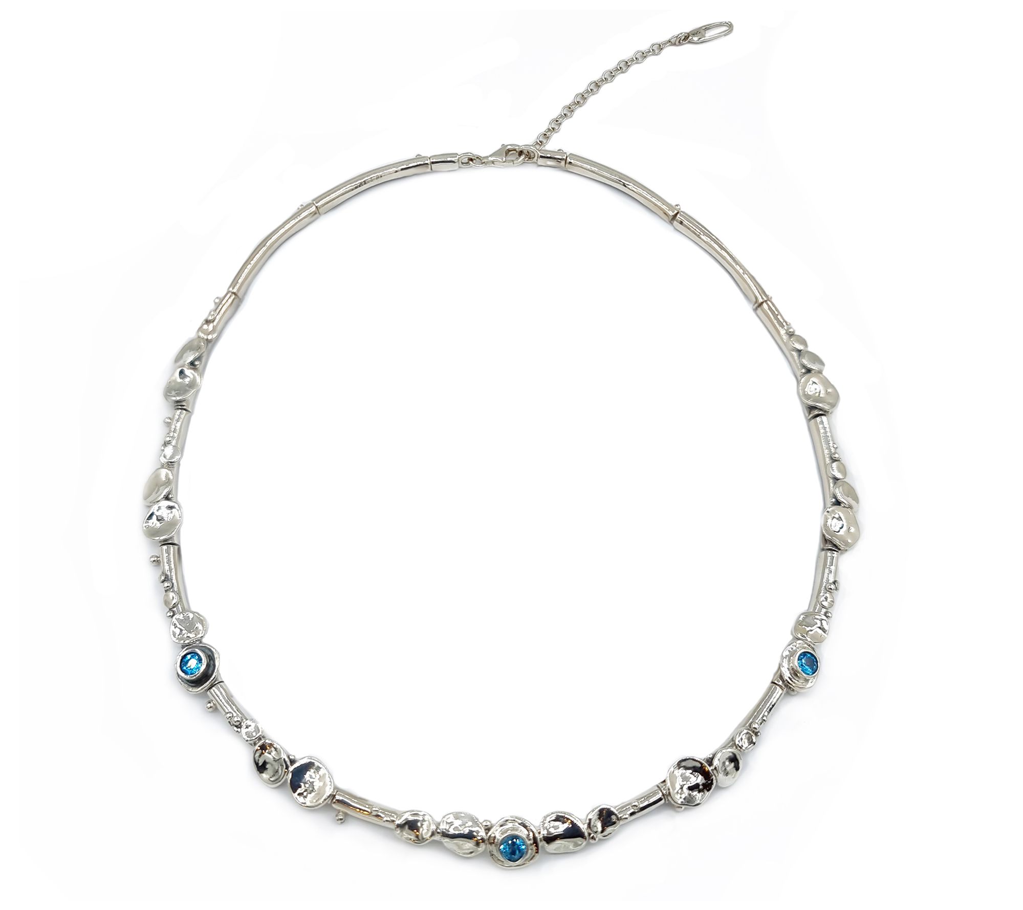 Hagit Sterling Silver Nugget & Gemstone Structured Necklace