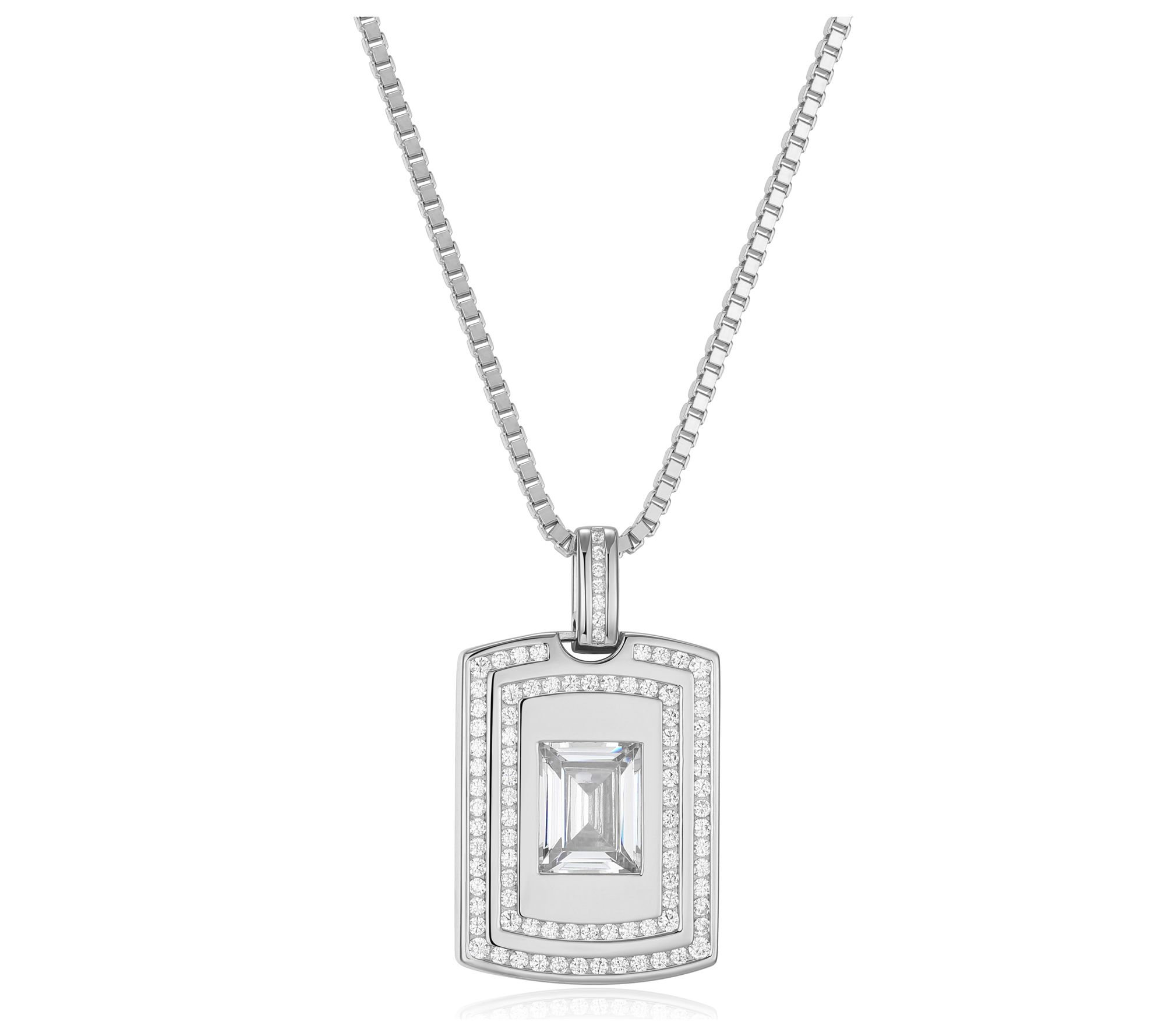 Diamonique Men's Rectangle Pendant w/ Chain, Sterling Silver
