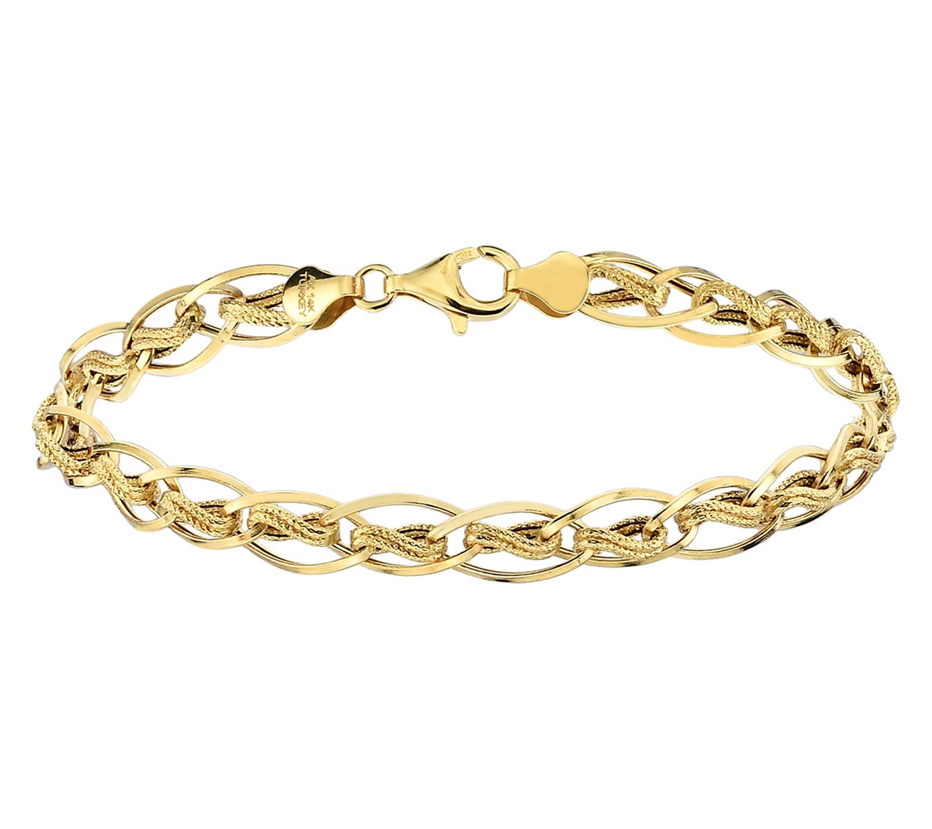Adorna 14K Gold Textured & Polished Oval Link Bracelet