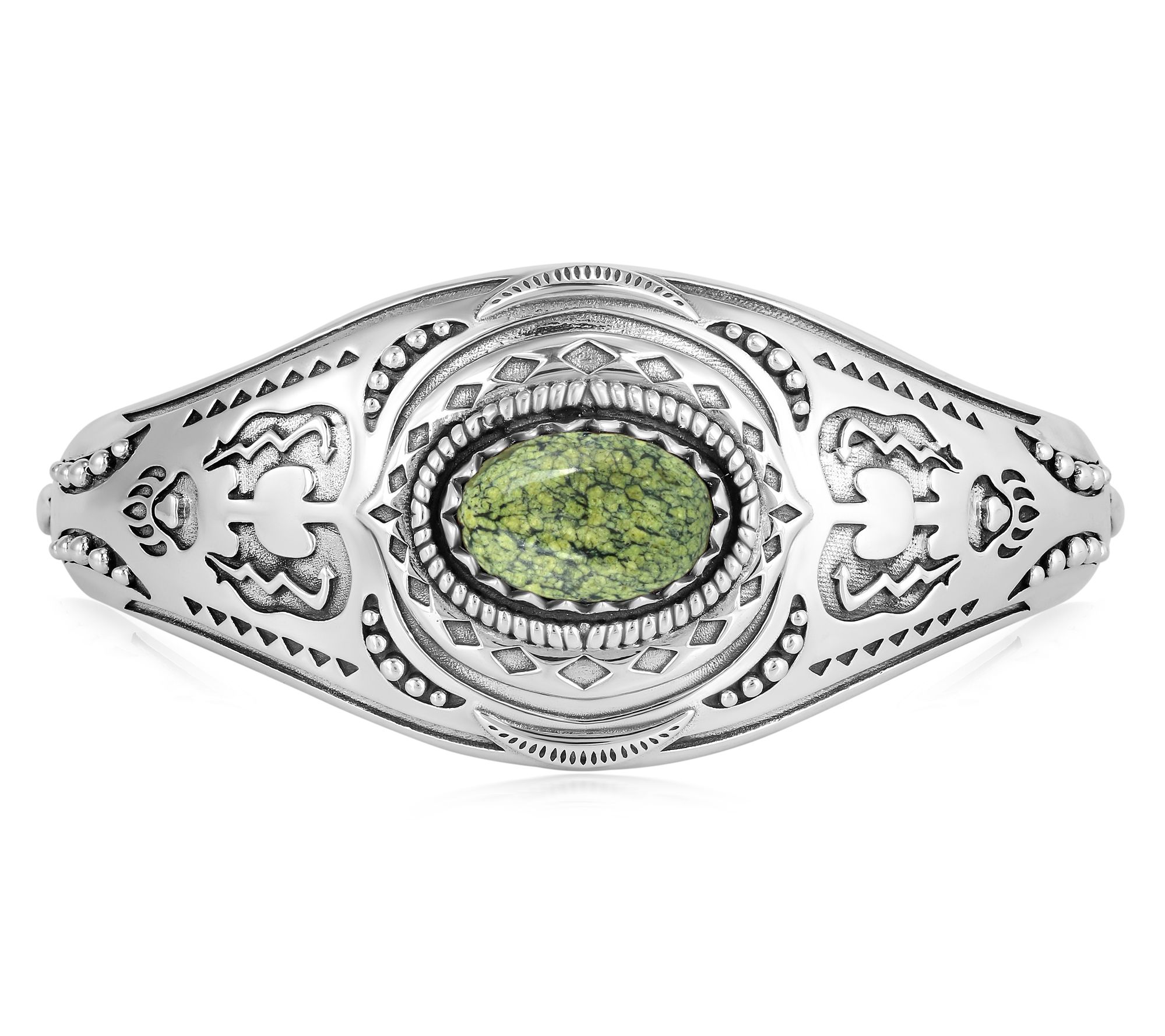 American West Sterling Silver Oval Gemstone Bear Cuff