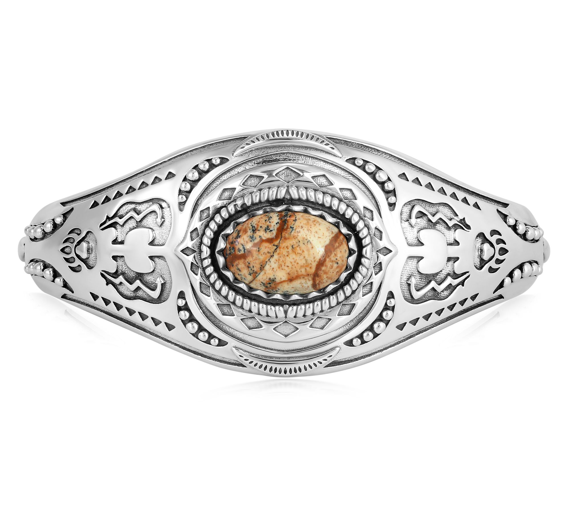 American West Sterling Silver Oval Gemstone Bear Cuff