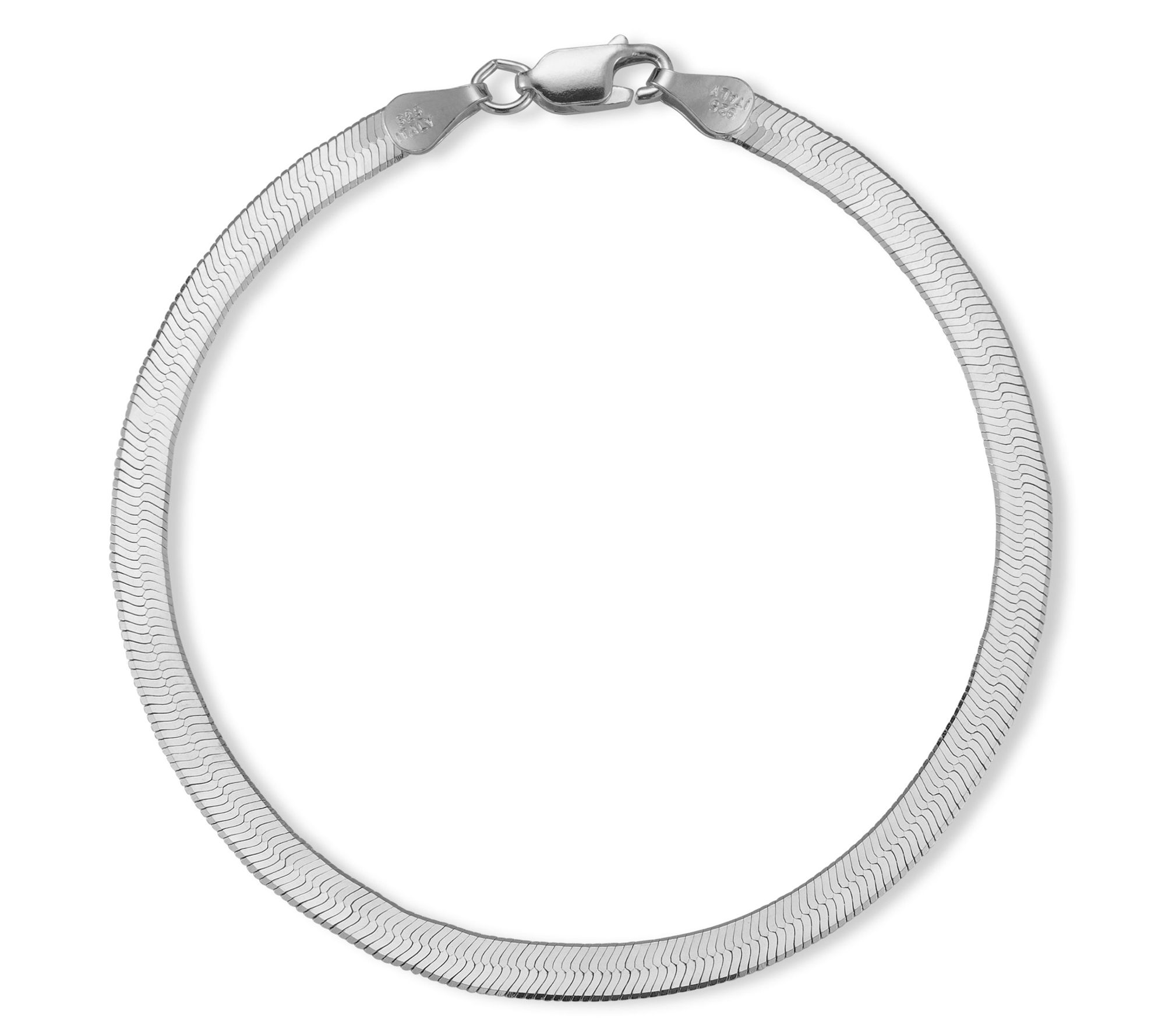 Italian Silver 9" Herringbone Ankle Bracelet, Sterling