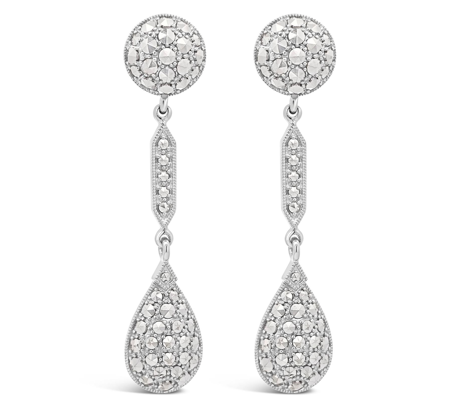Dallas Prince Sterling Chrome Marcasite DoubleDrop Earrings