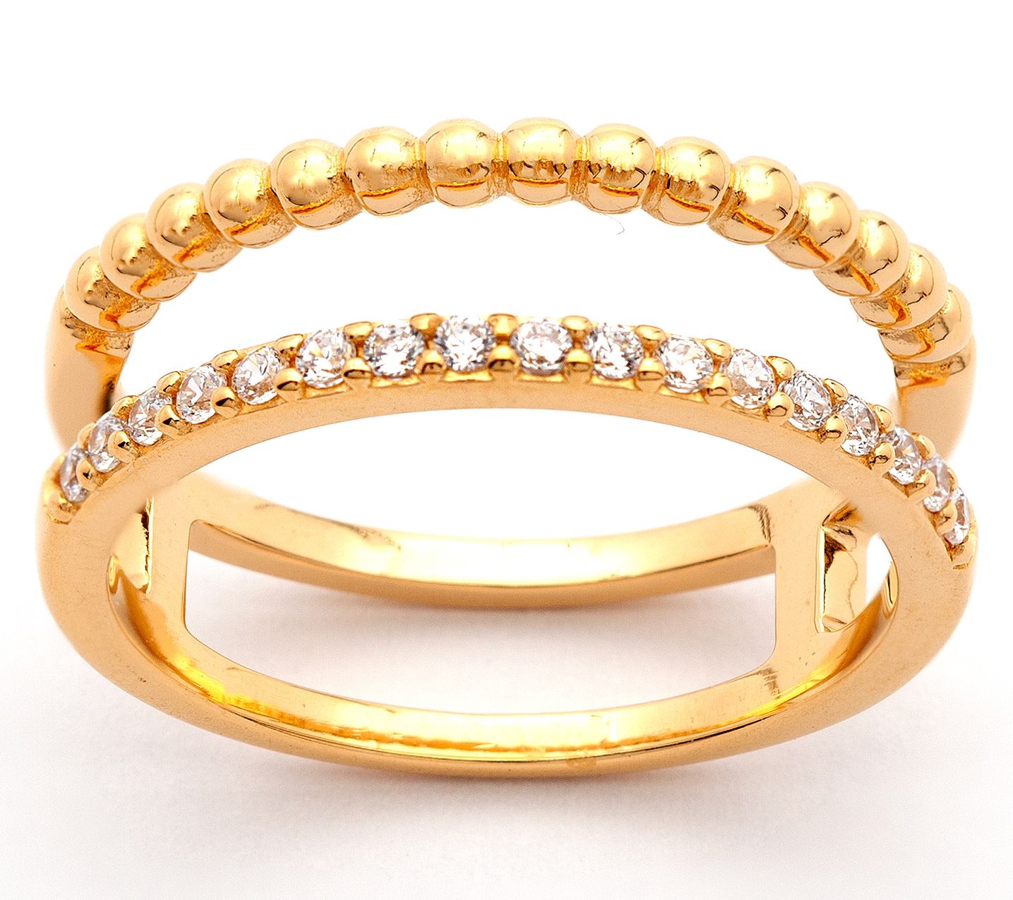 Diamonique Multi-Row Open Band Ring, 14K Gold Plated