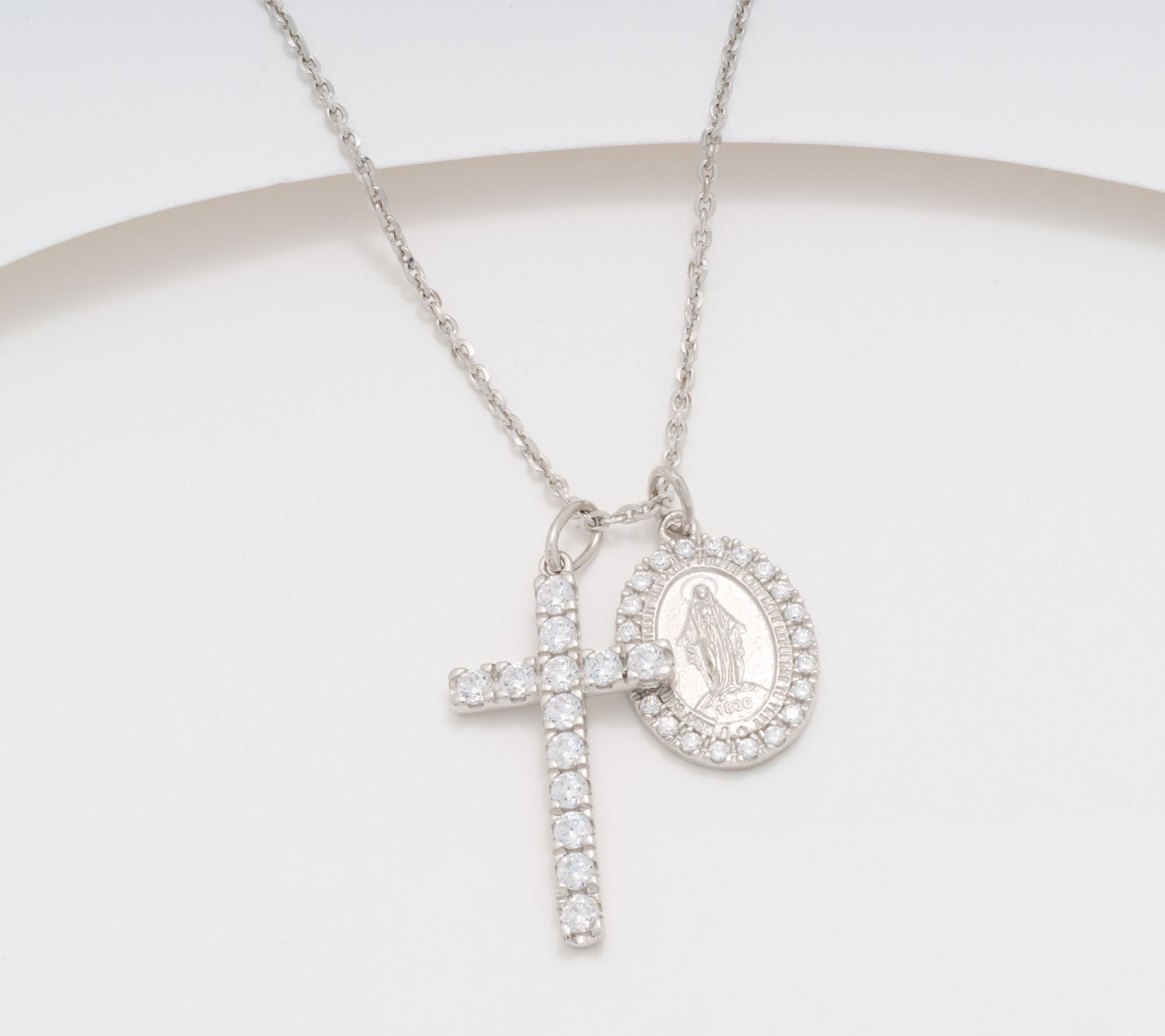 As Is Diamonique Italia Cross Necklace, Sterling Silver
