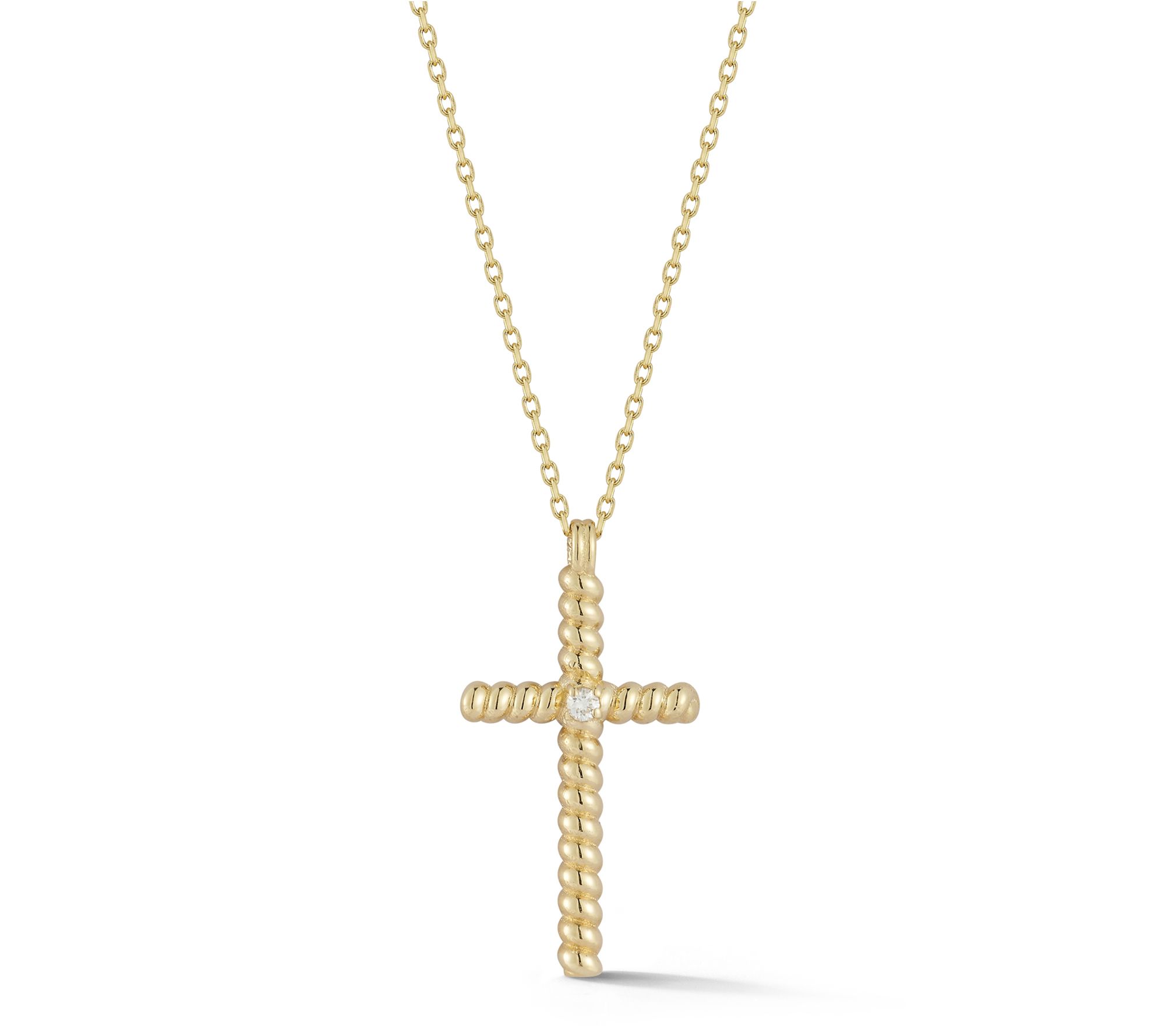 Luminosa Gold Diamond Twist Cross Pendant w/ Chain, 14K