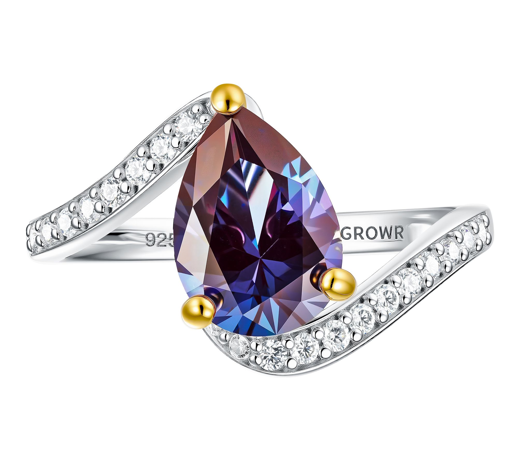 Fire Light Lab Grown Diamond & Pear AlexandriteRing, Sterling