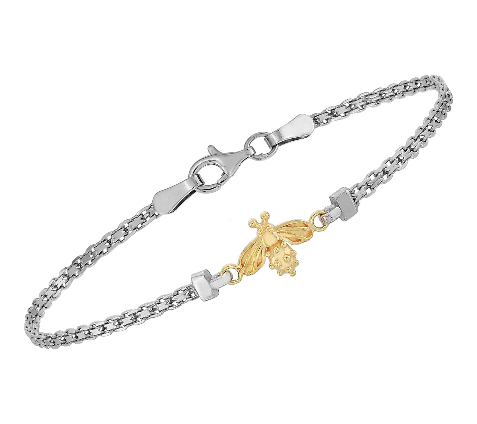 Silver Style Two-Tone  Bee Design Bismark Bracelet, Sterling
