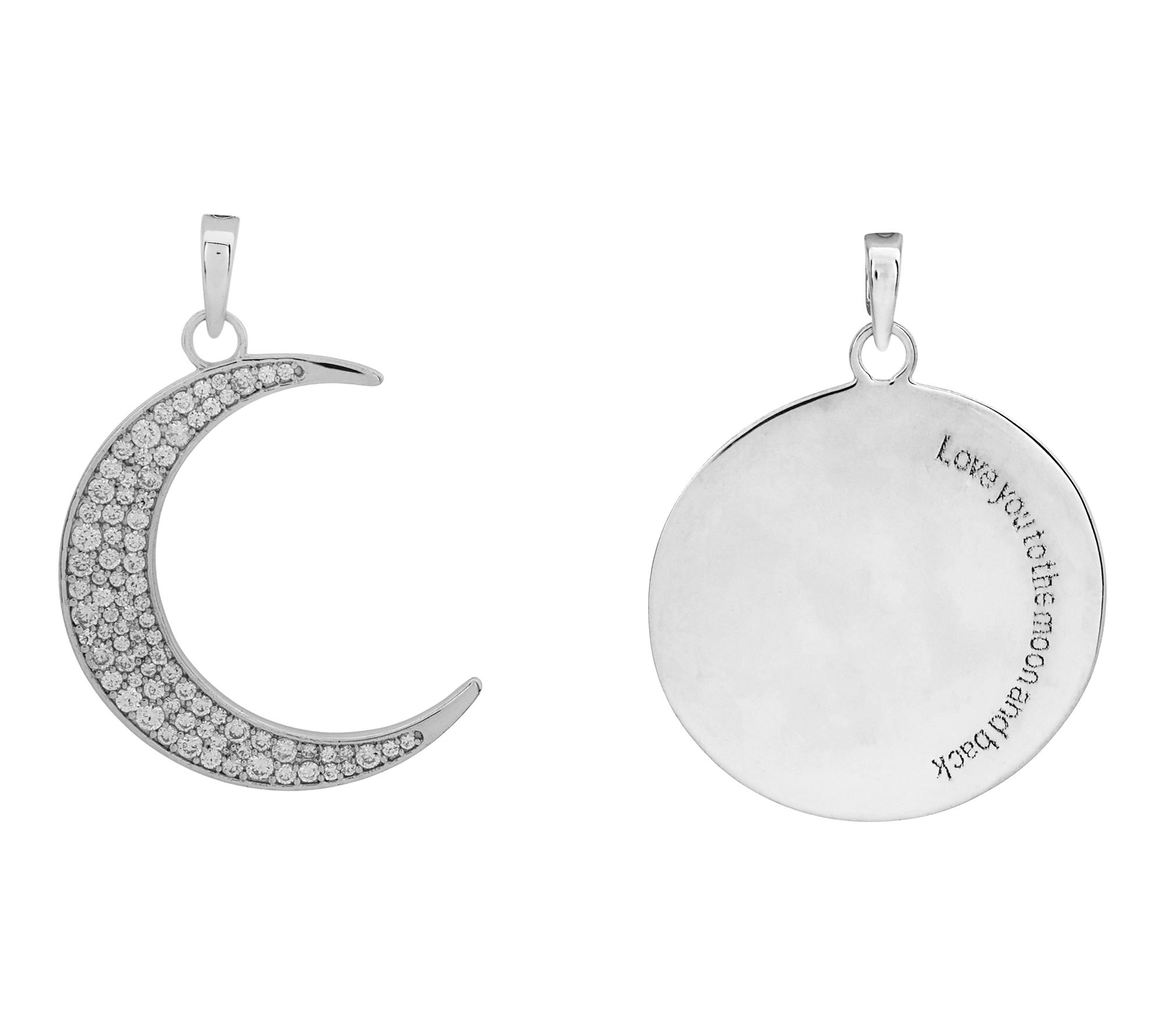 Diamonique Crescent Moon Pendant, Sterling Silver