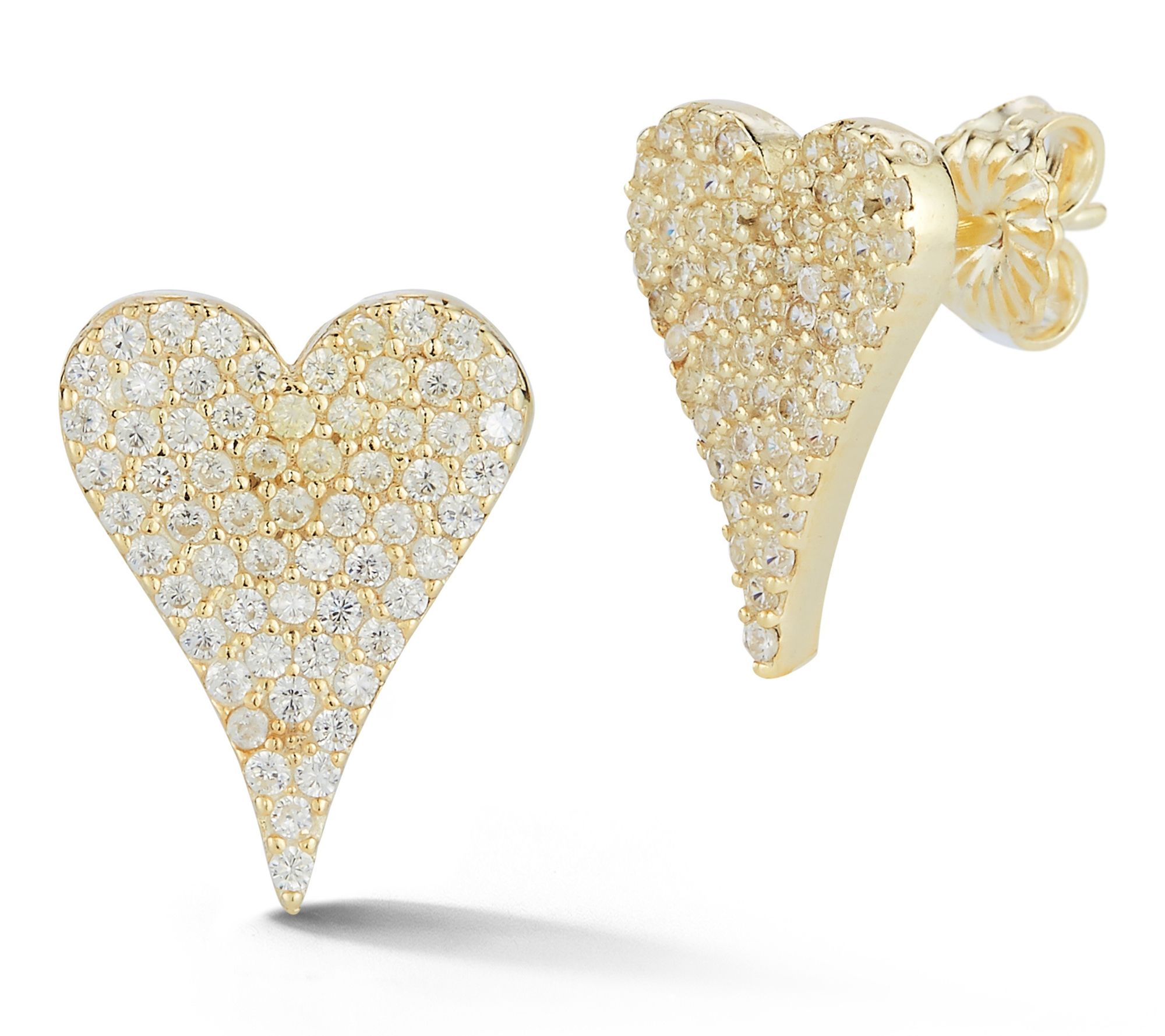 Sterlina Silver Flat Pave Heart Stud Earrings,Sterling