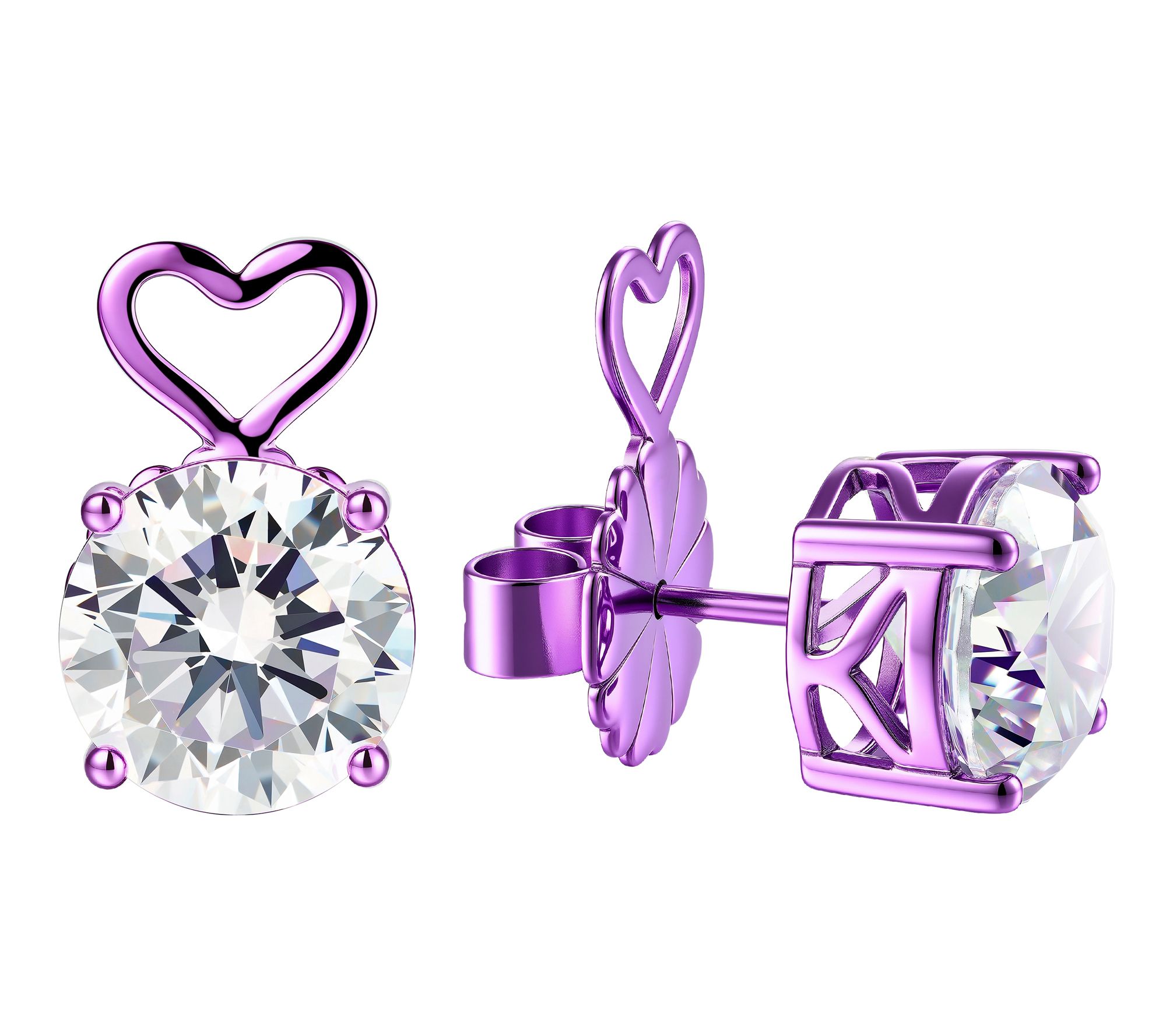 Diamonique x Jennifer Miller Purple Heart Earrings, Sterling