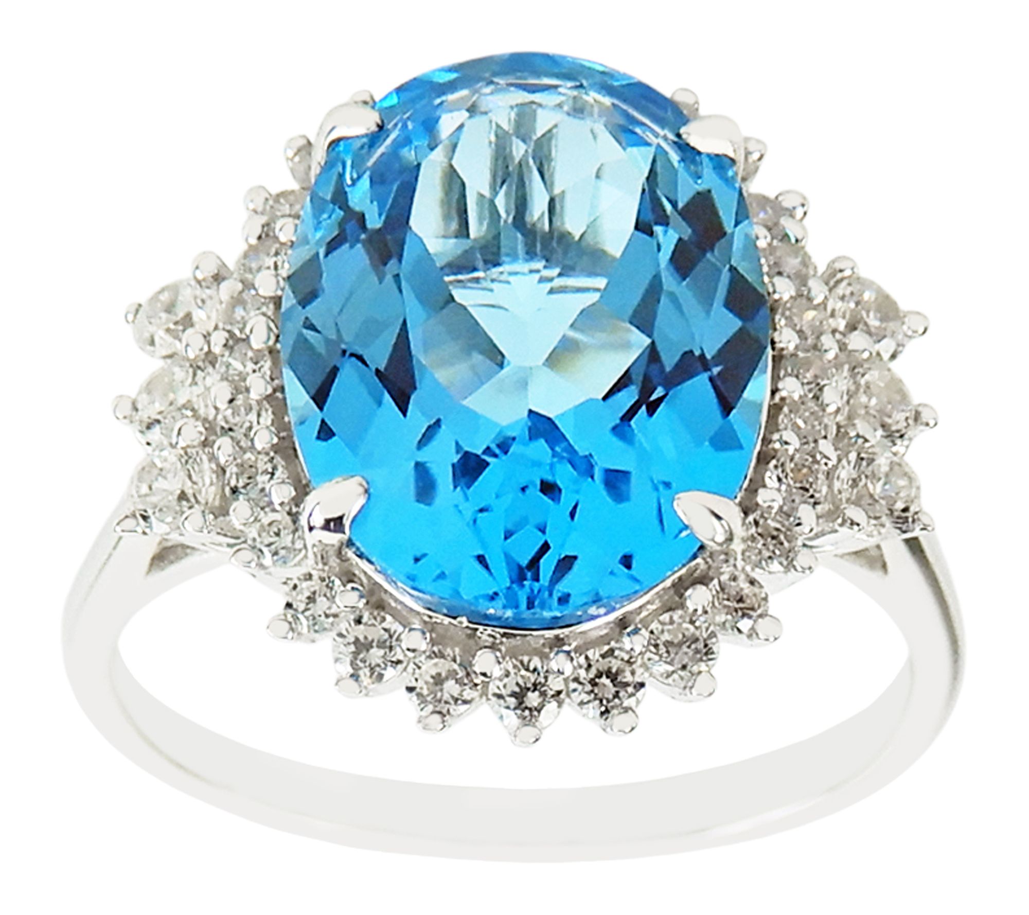 Diamonique & Swiss Blue Topaz Halo Ring, Sterling Silver