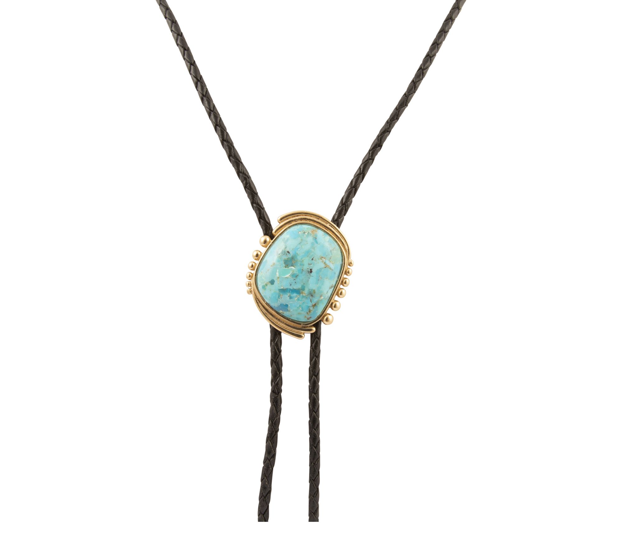 Barse Artisan Crafted Turquoise Black Leather Bolo Necklace