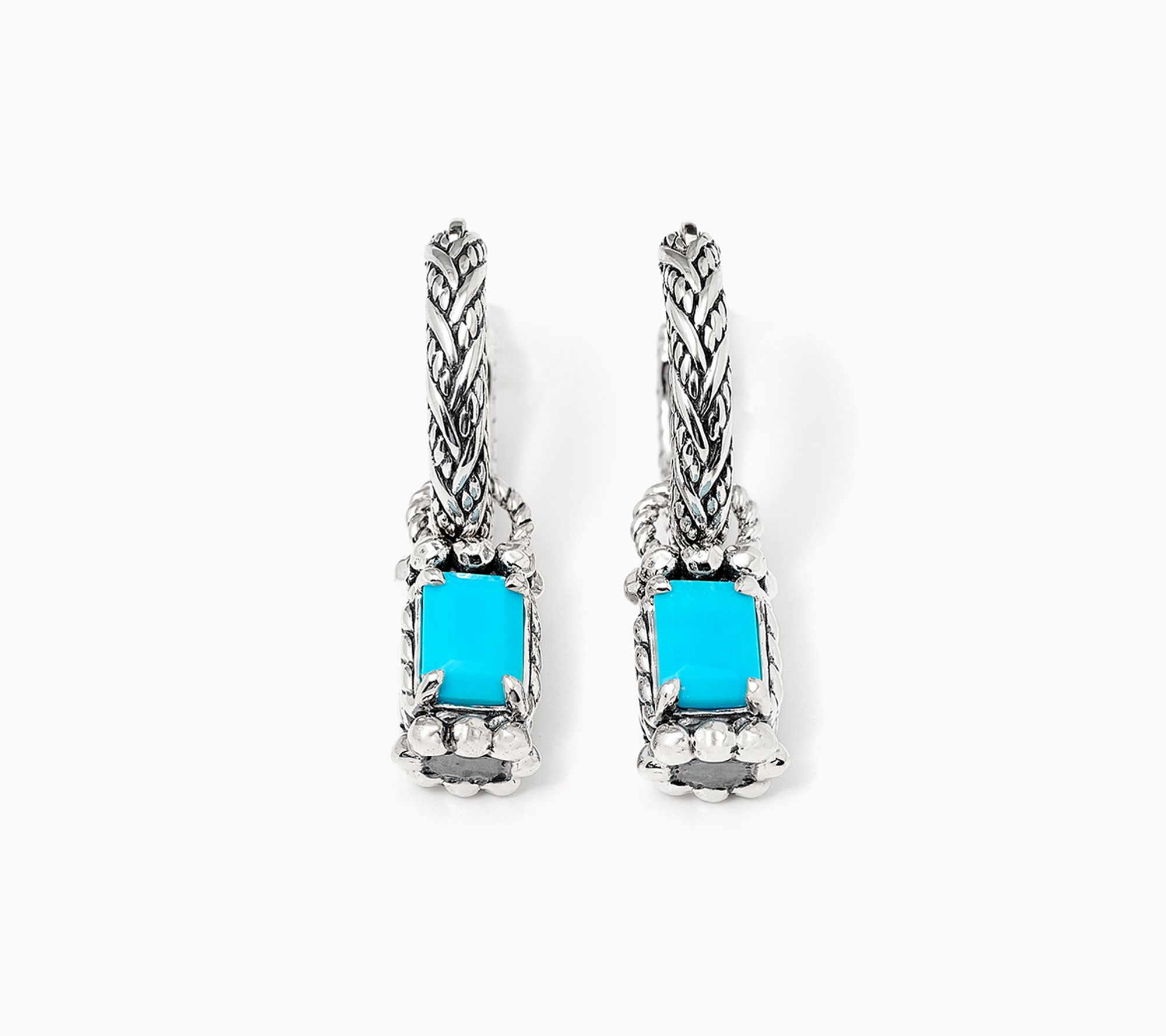  JAI Sterling Silver Legacy Woven Gemstone Drop 1" Hoop Earring