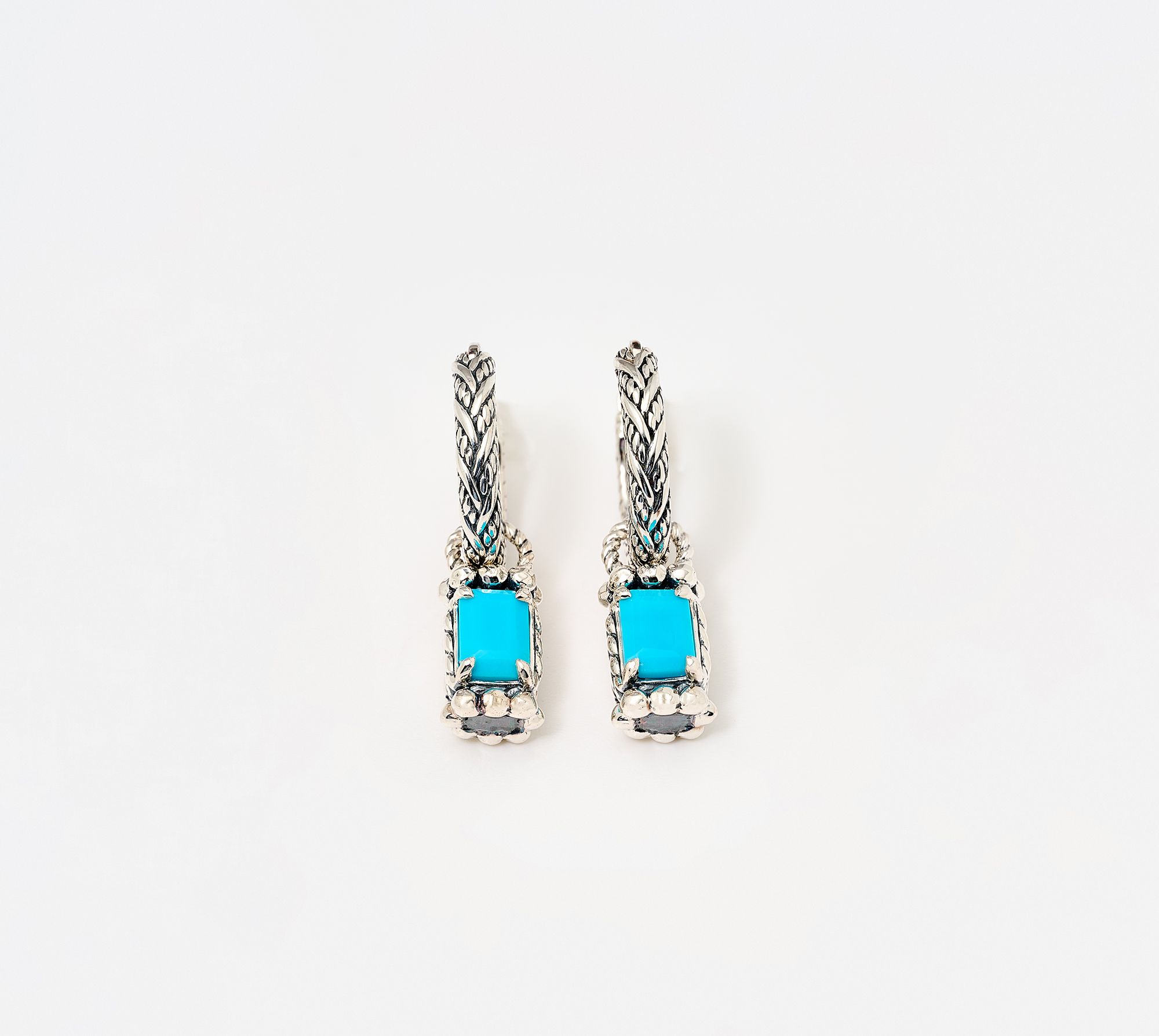 JAI Sterling Silver Legacy Woven Gemstone Drop 1" Hoop Earring