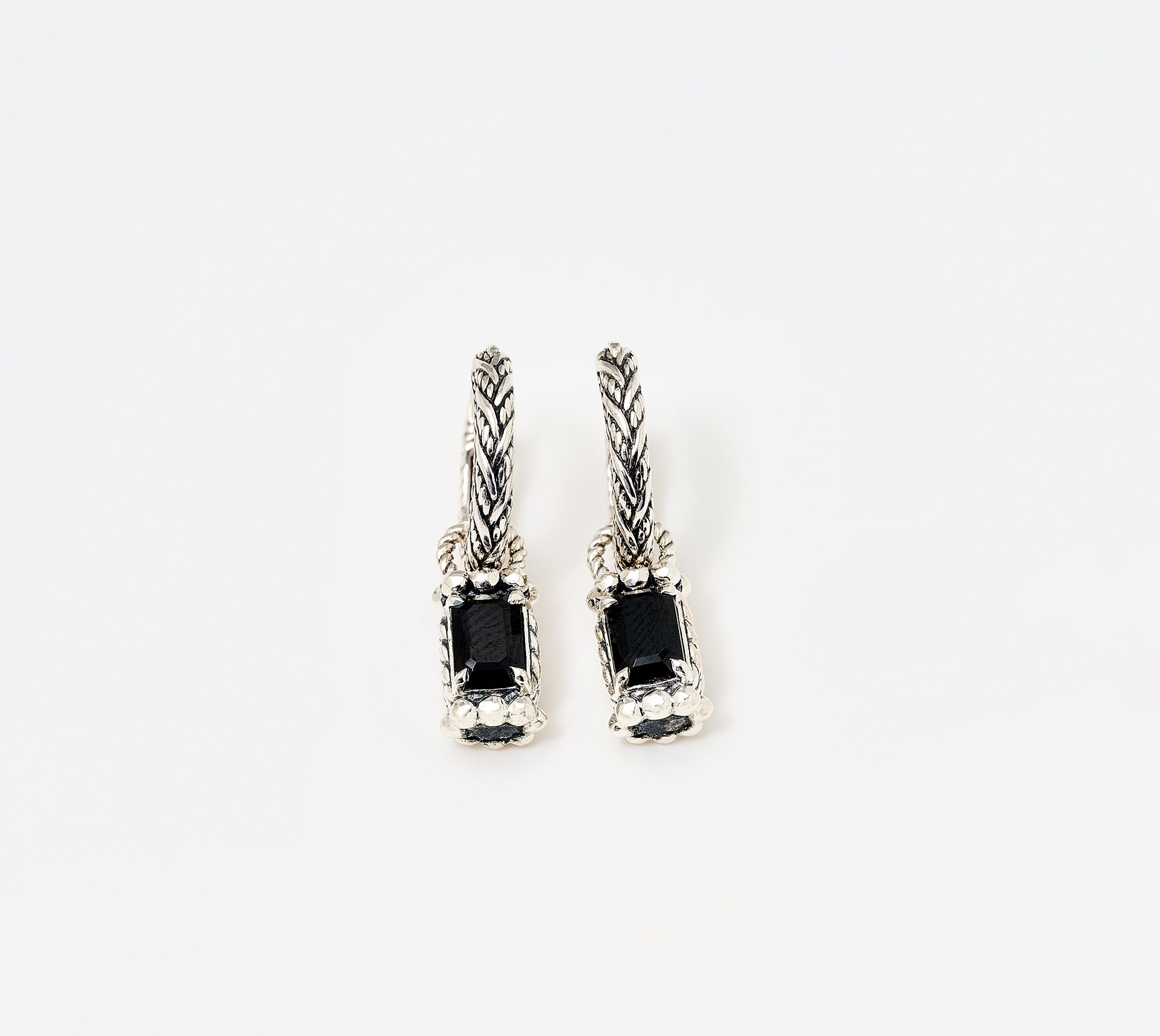 JAI Sterling Silver Legacy Woven Gemstone Drop Hoop Earrings