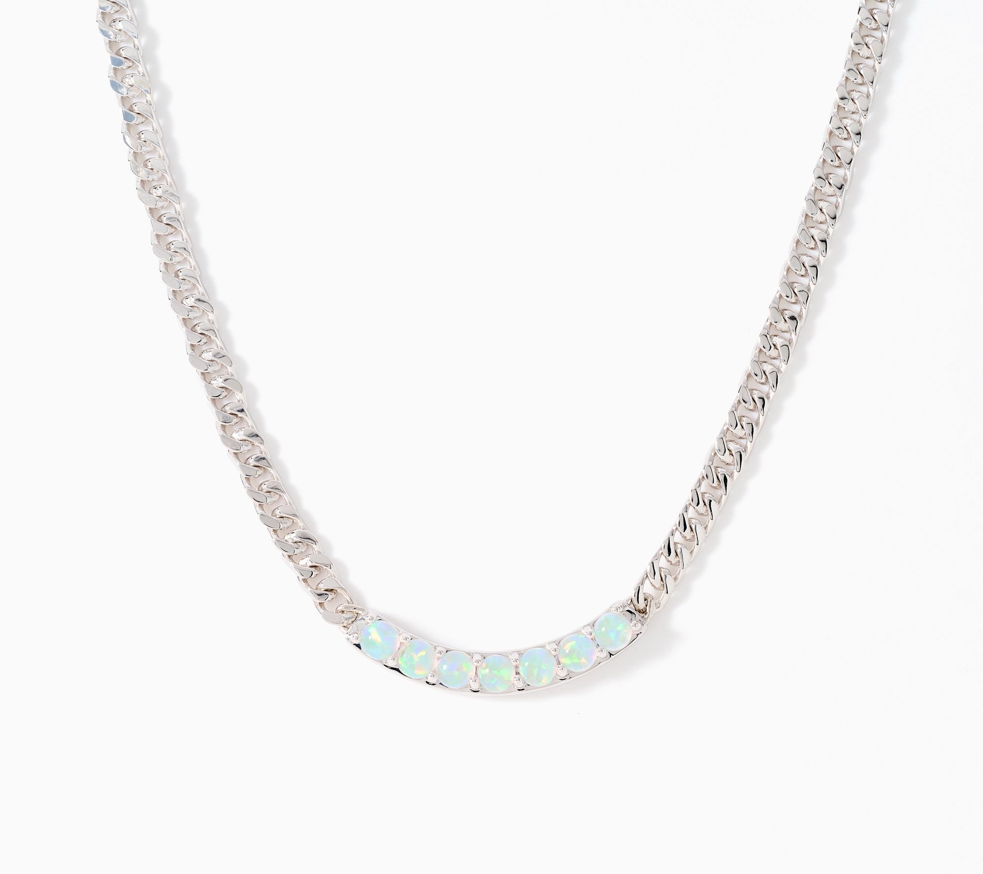 Gemistry Synthetic Ethiopian Opal Curb Chain Necklace, Sterl
