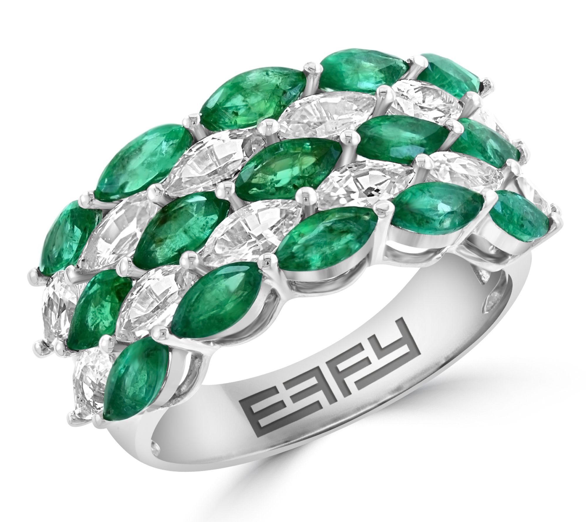 Effy Emerald & Sapphire Triple Band Ring, 14K White Gold