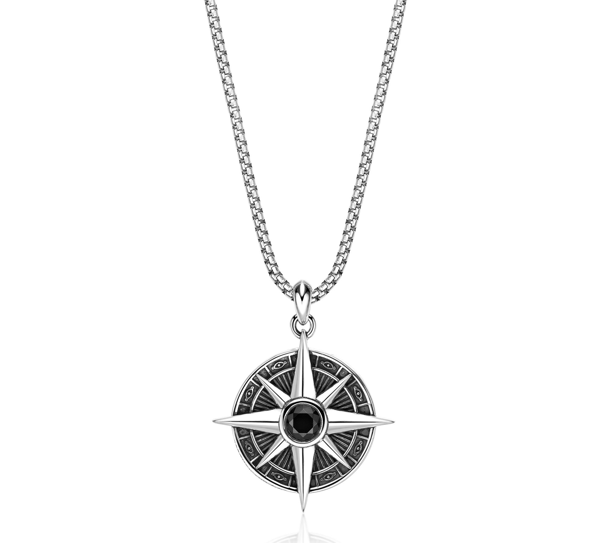 LYNX Men's Gemstone Compass Pendant w/ Chain, Sterling