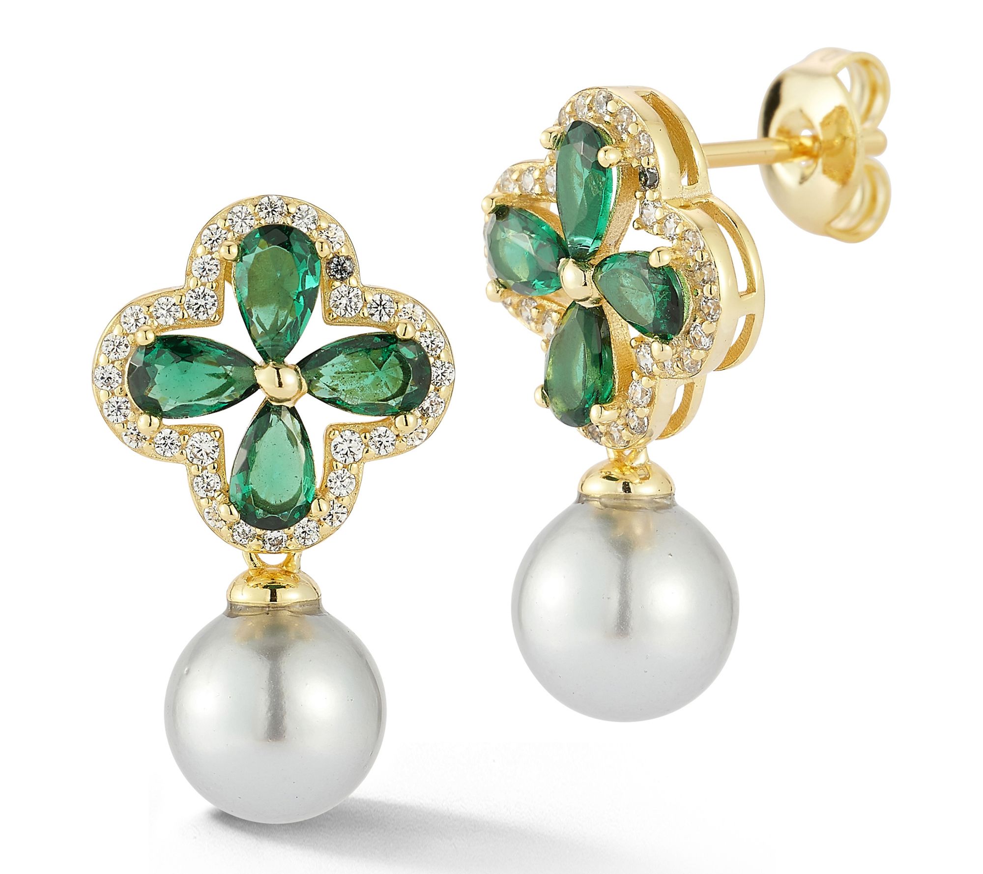 Sterlina Silver Gray Shell Pearl Clover Drop Earrings, Sterling