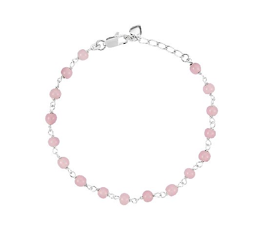 Sterling 9" Pink Bead Station Ankle Bracelet