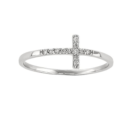 Sterling Sideways Crystal Cross Ring