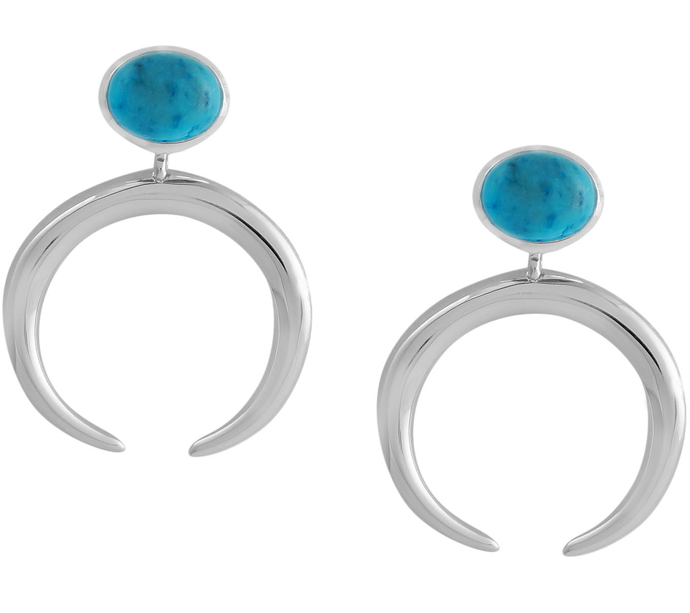 Turquoise Polished Crescent Earrings, Sterling
