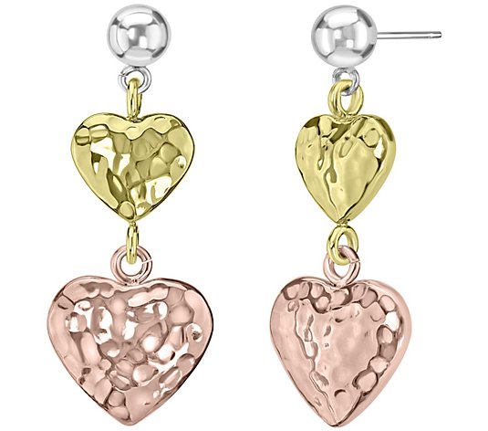 Steel by Design Tri-Color Hammered Heart Dang le Earrings