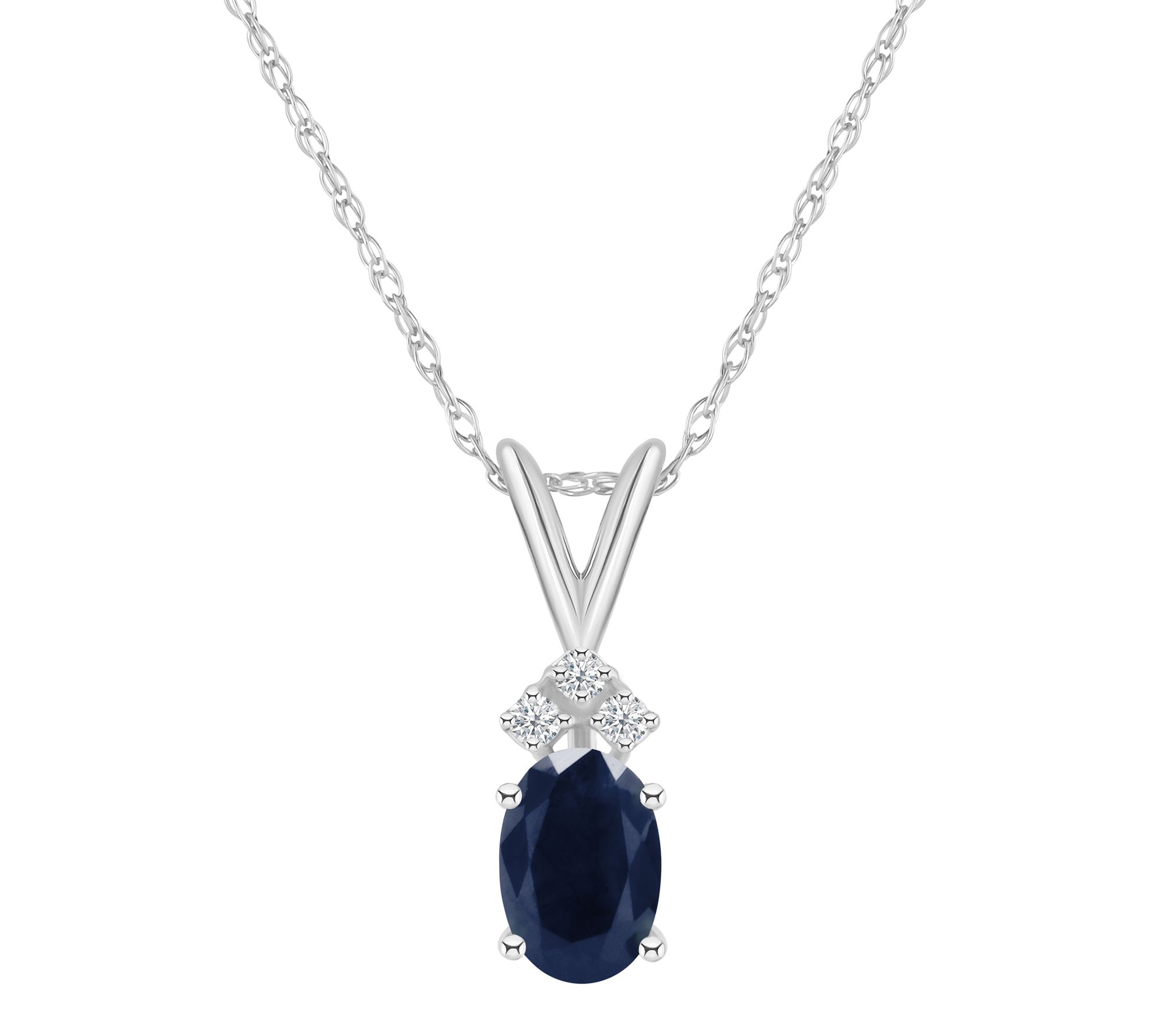 14K Gold Oval 1.05 cttw Sapphire & Diamond Pend ant w/ Chain