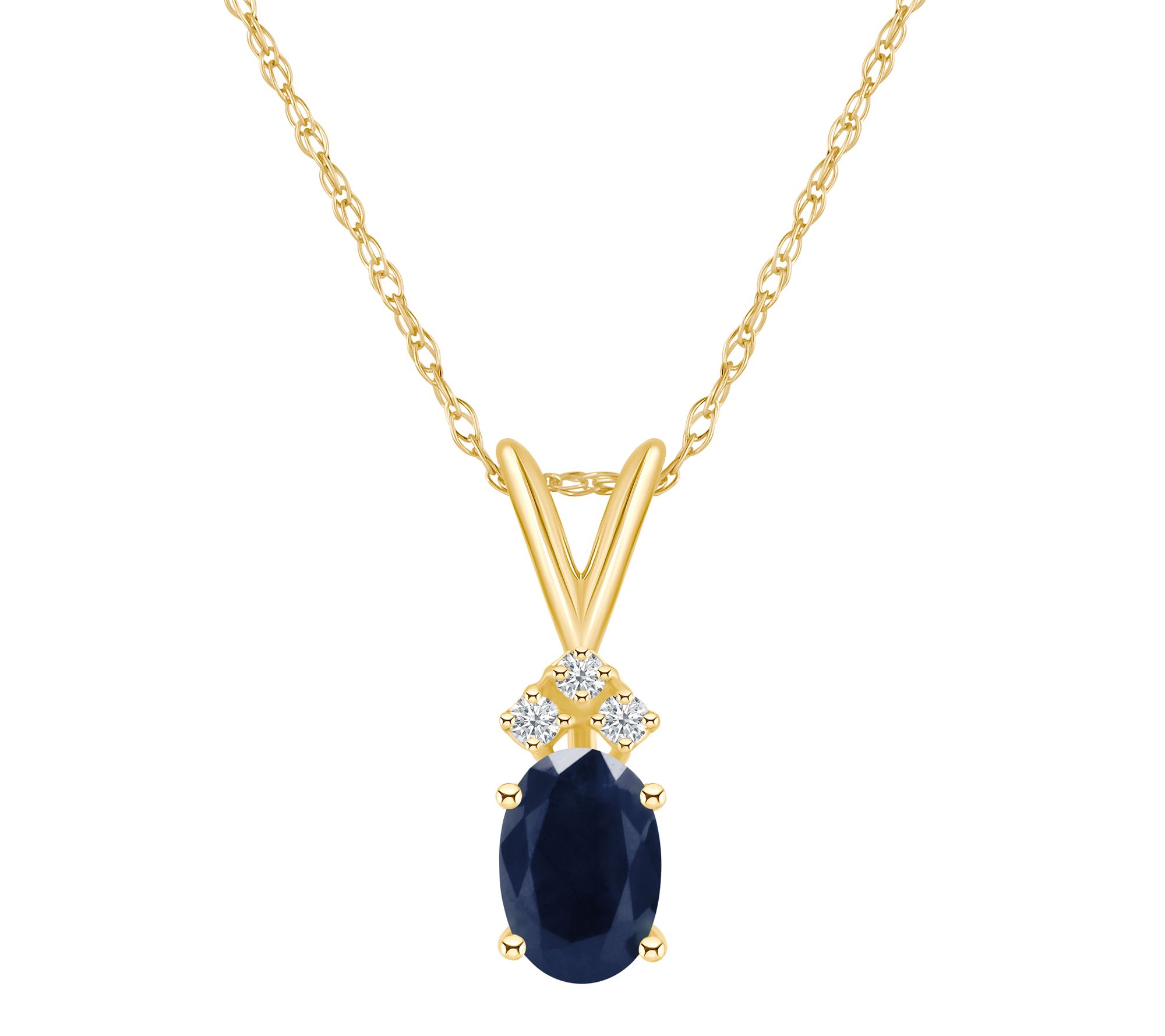 14K Gold Oval 1.05 cttw Sapphire & Diamond Pend ant w/ Chain