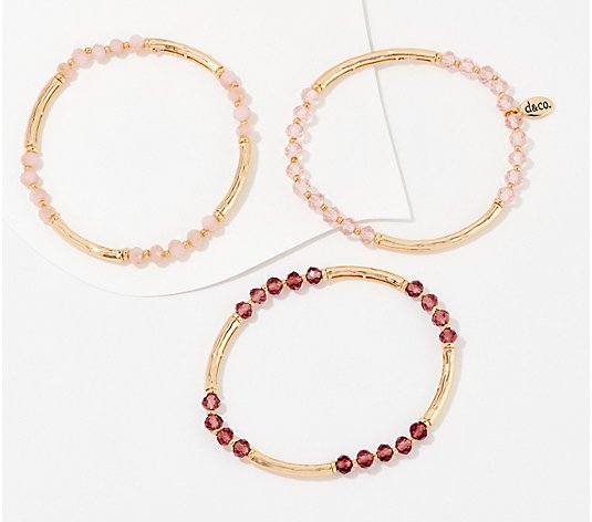 Denim & Co Set of 3 Beaded Stretch Bracelets