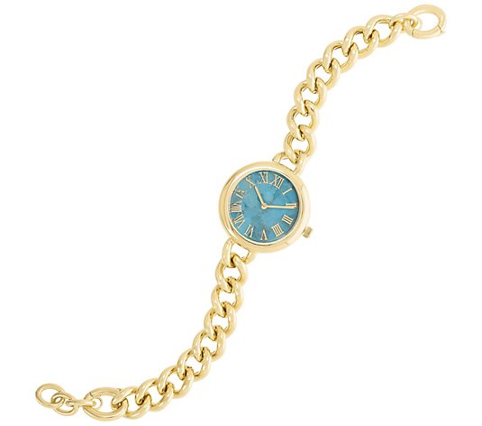 Bronzo Italia Turquoise Round Case Curb Bracelet Watch