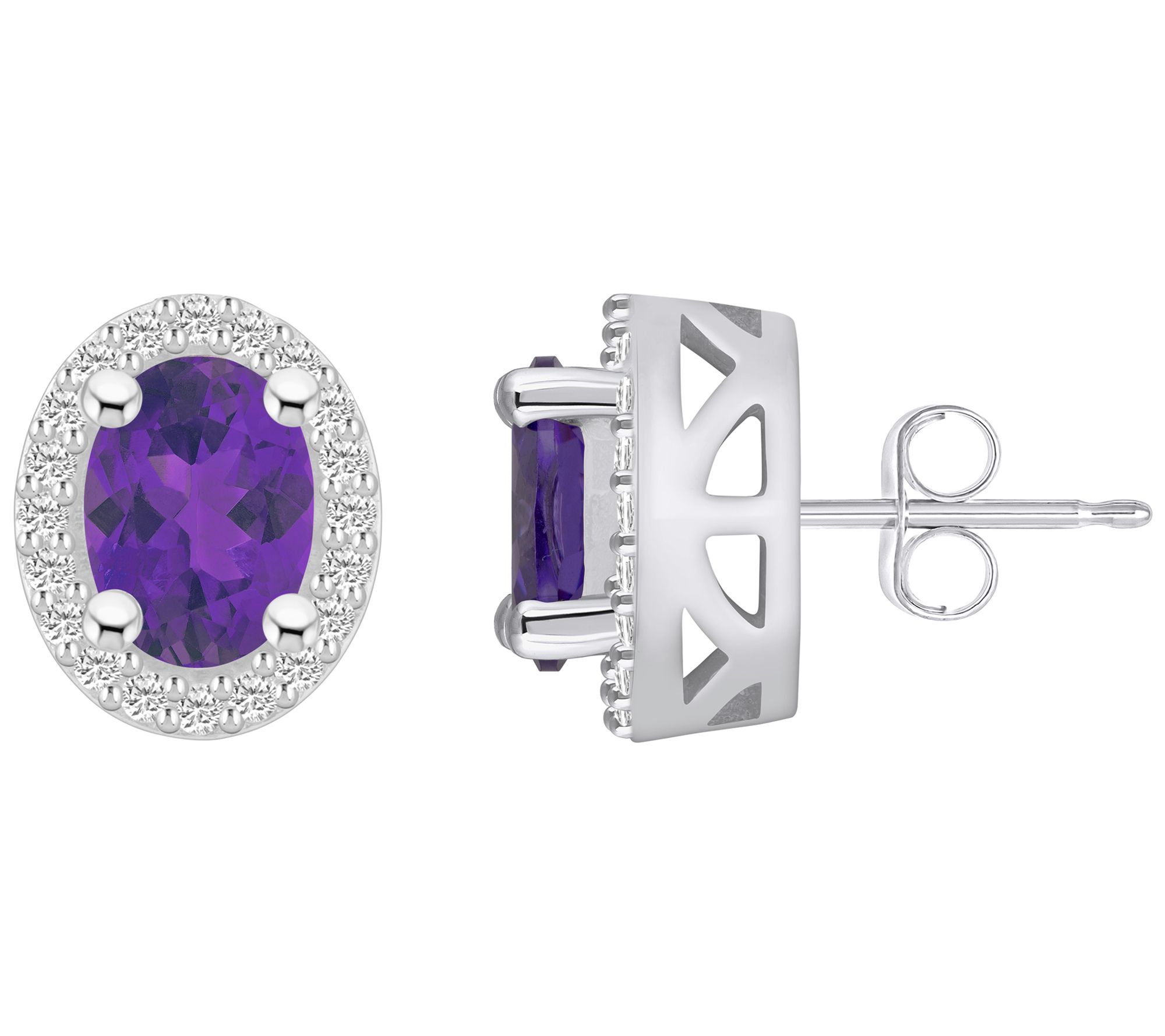 Affinity Gems Oval Gemstone & Diamond Halo Earr ings, 14K