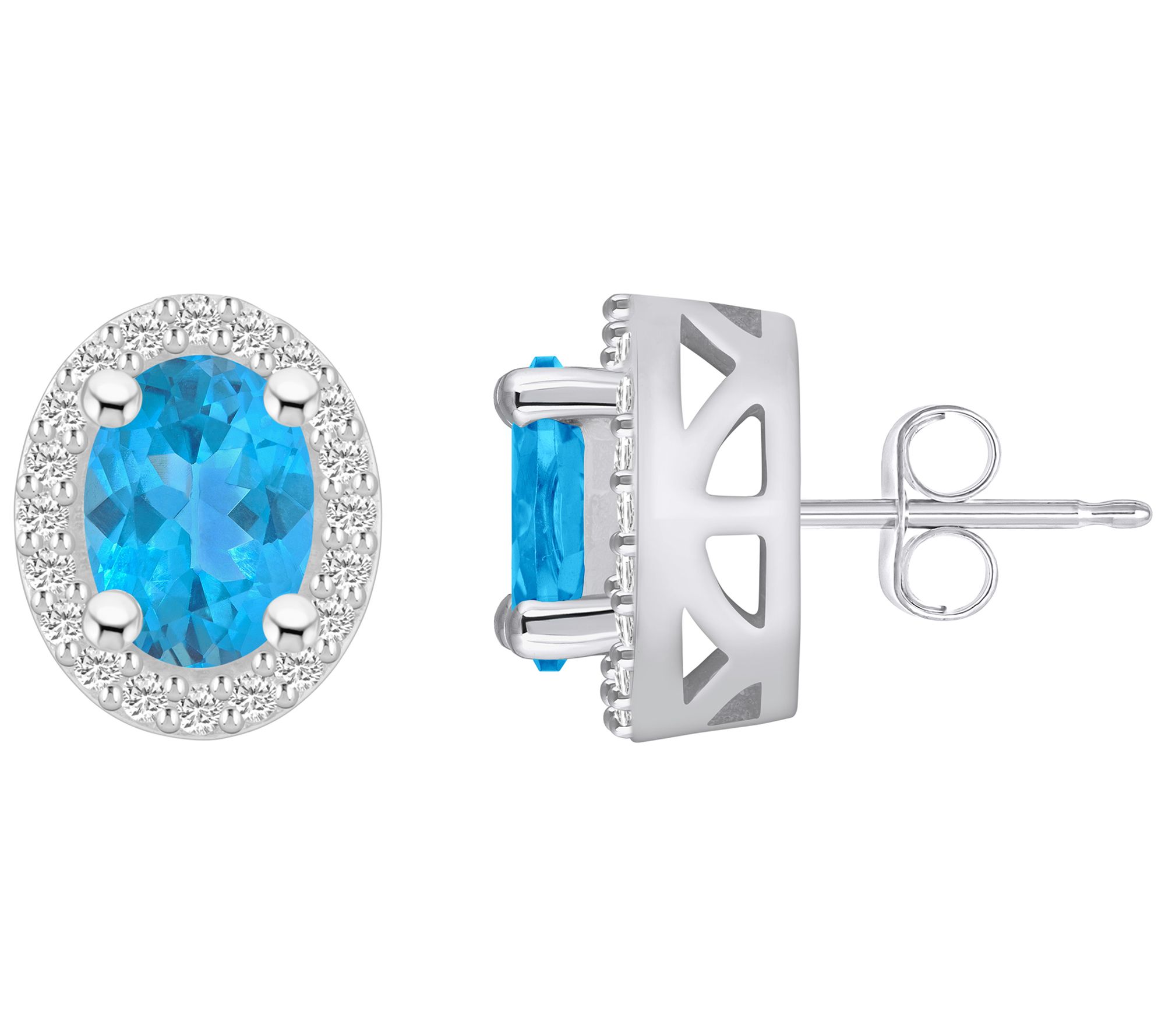 Affinity Gems Oval Gemstone & Diamond Halo Earr ings, 14K