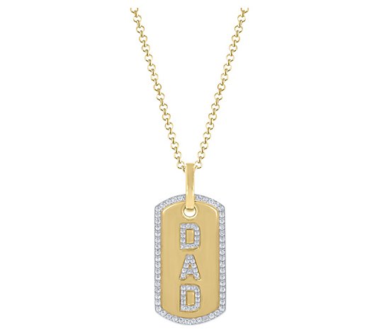 Men's Dad Diamond Dog Tag Pendant w/ Chain, 14Gold Plated