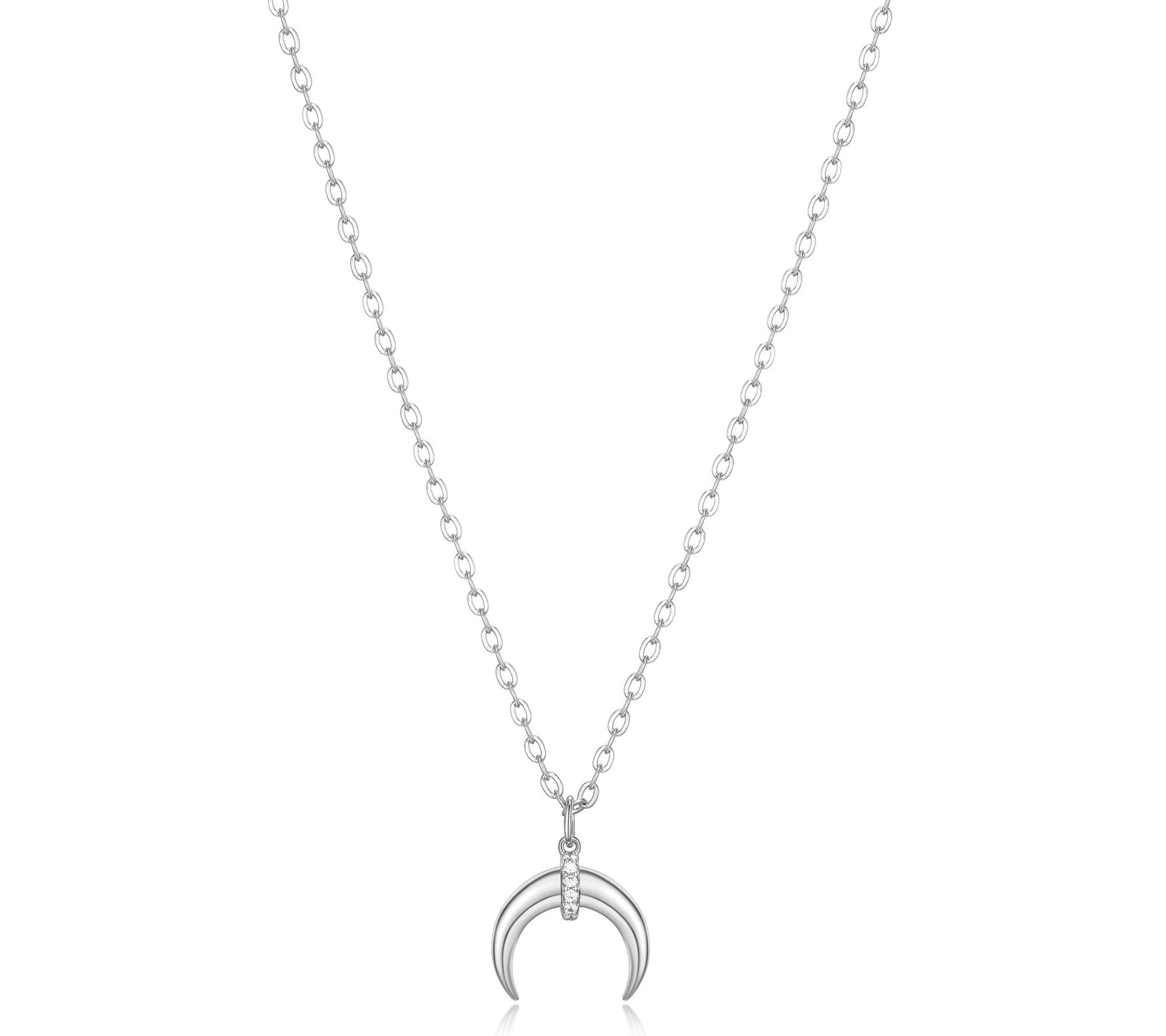 Diamonique Horn Pendant w/ Chain, Sterling Silver