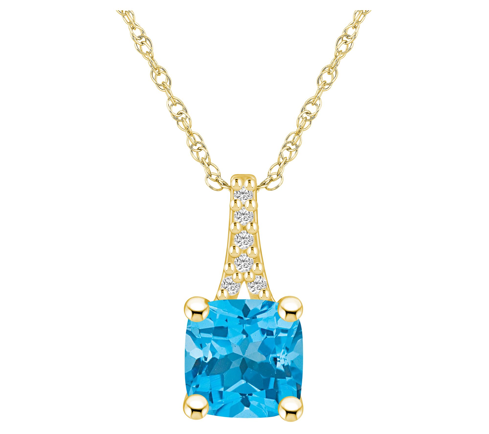 Affinty Gems Cushion Gemstone & Diamond Pendantw/ Chain, 14K