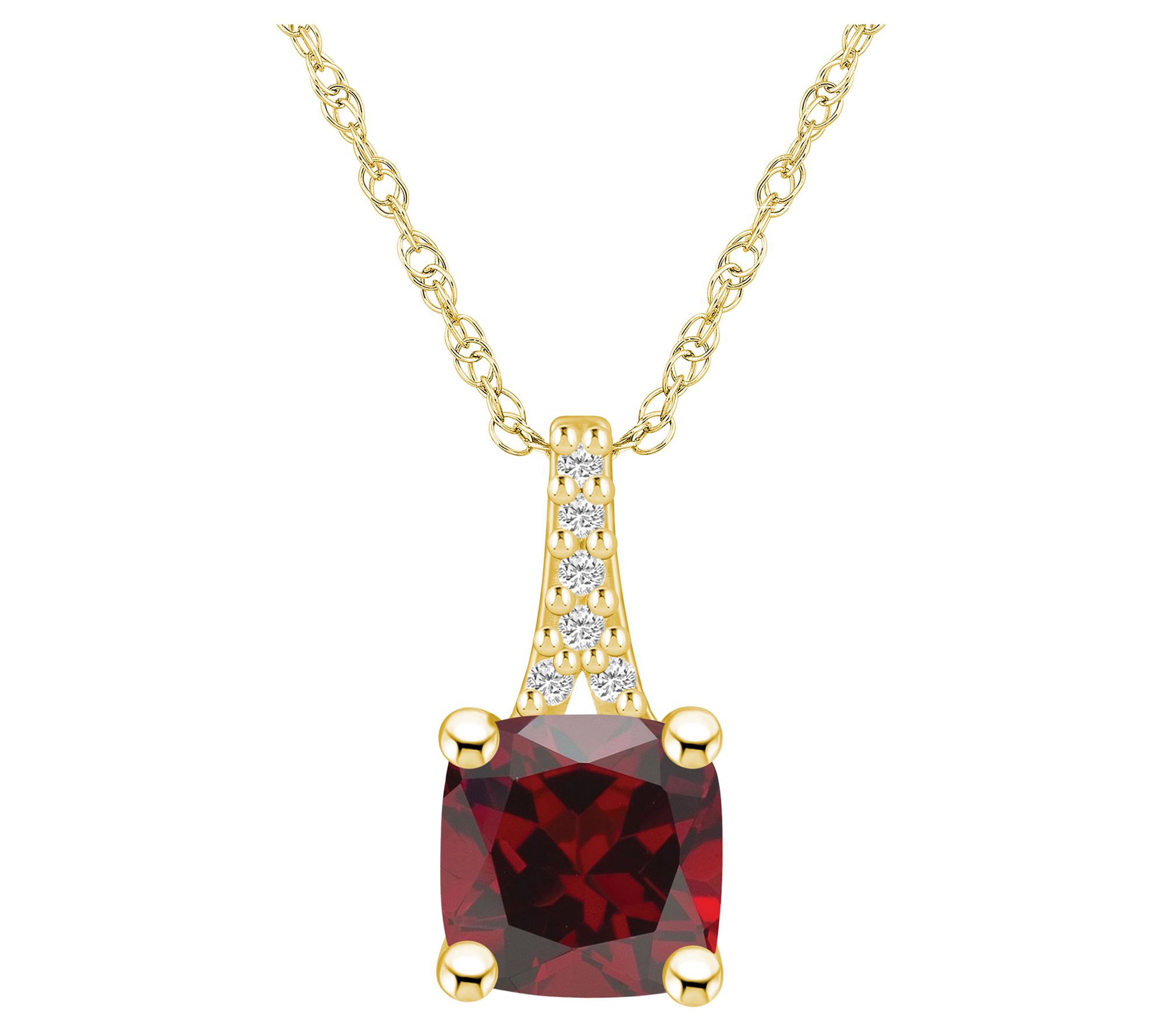 Affinty Gems Cushion Gemstone & Diamond Pendantw/ Chain, 14K