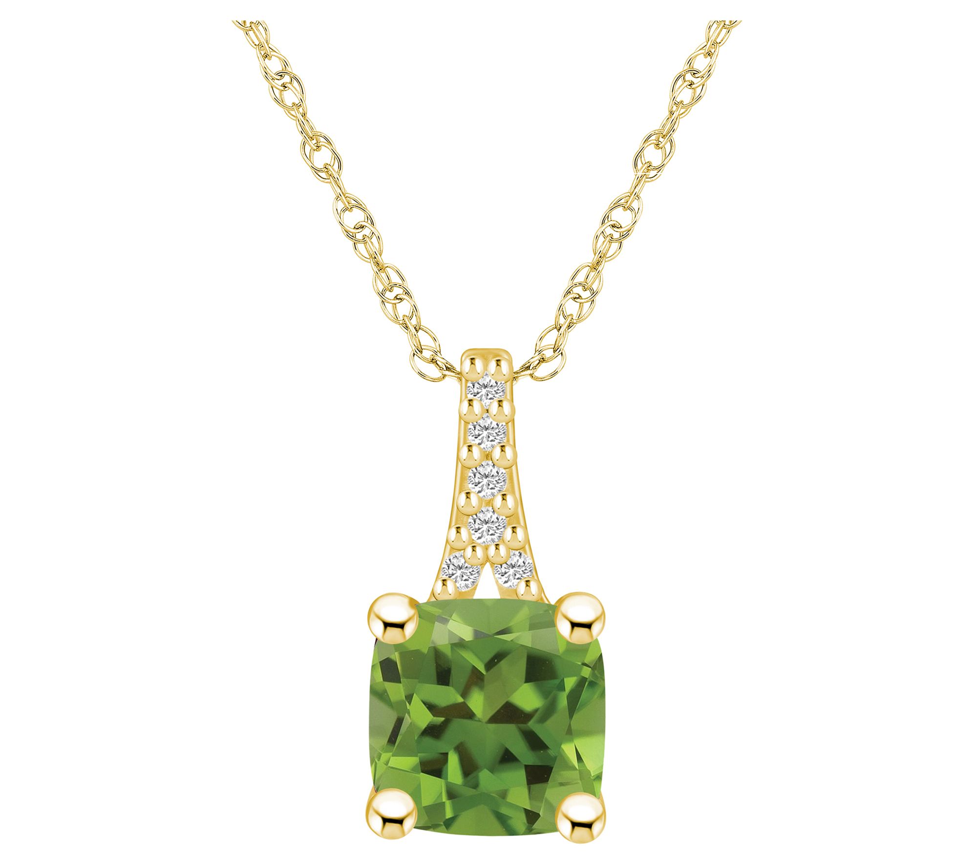 Affinty Gems Cushion Gemstone & Diamond Pendantw/ Chain, 14K