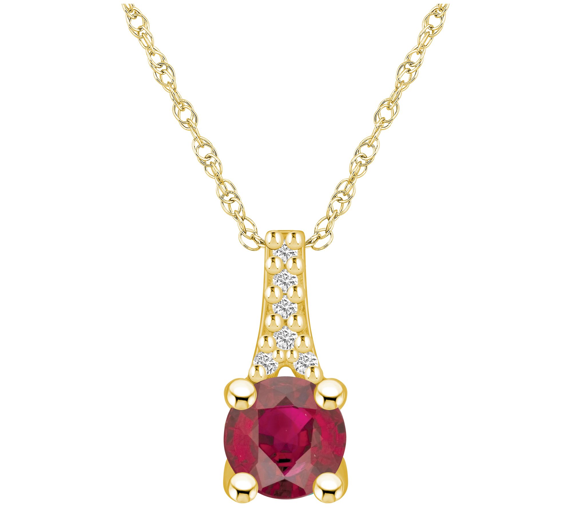Affinity Gems Round Gemstone & Diamond Pendant w/ Chain, 14K
