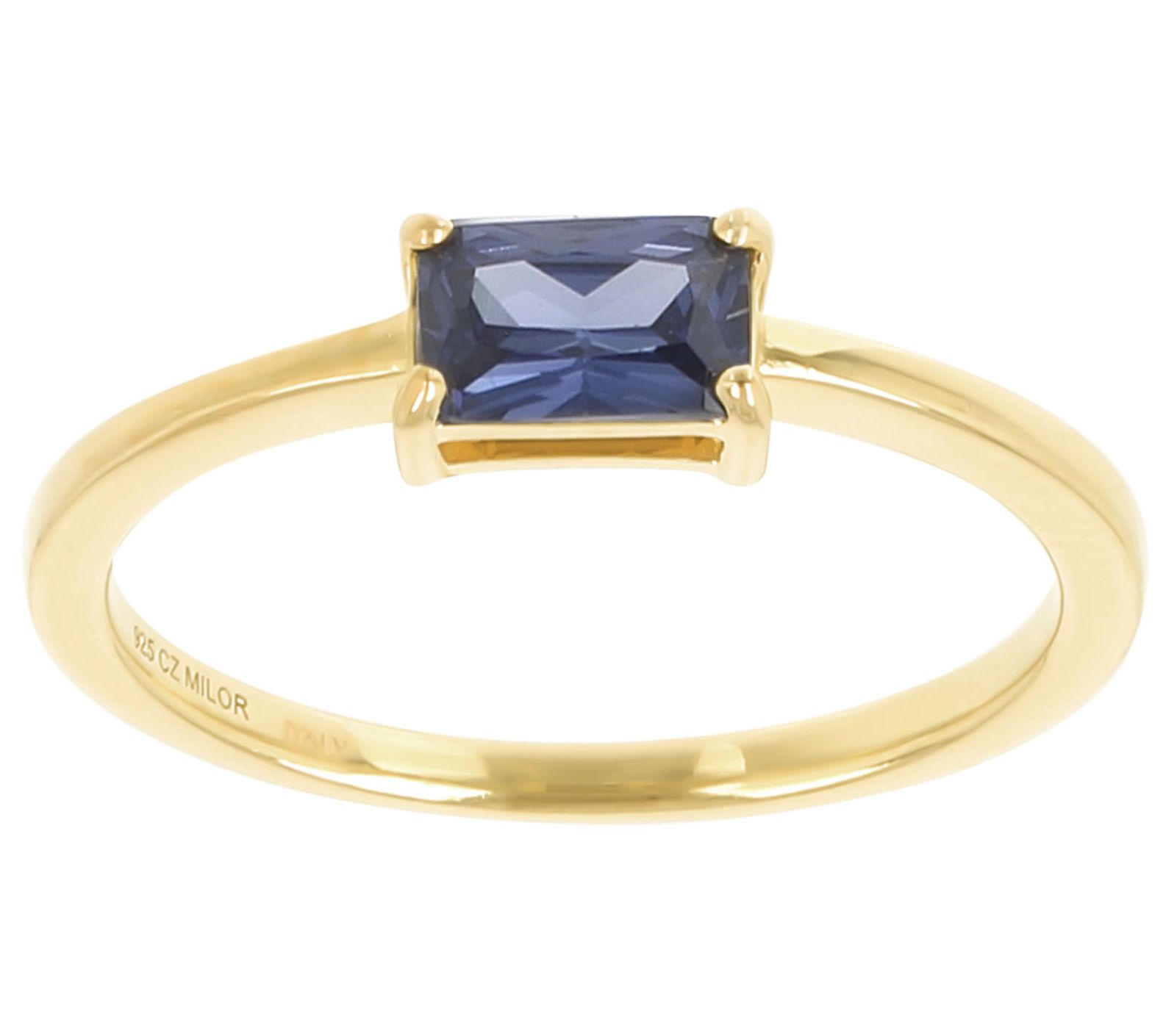 Diamonique Solitaire Baguette Ring, 14K G old Pated