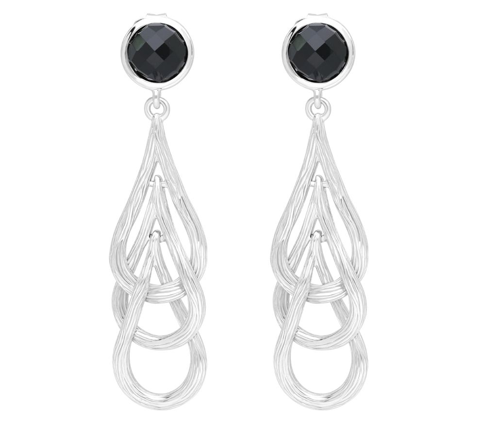 Ariva Sterling Silver Onyx Textured Dangle Earrings