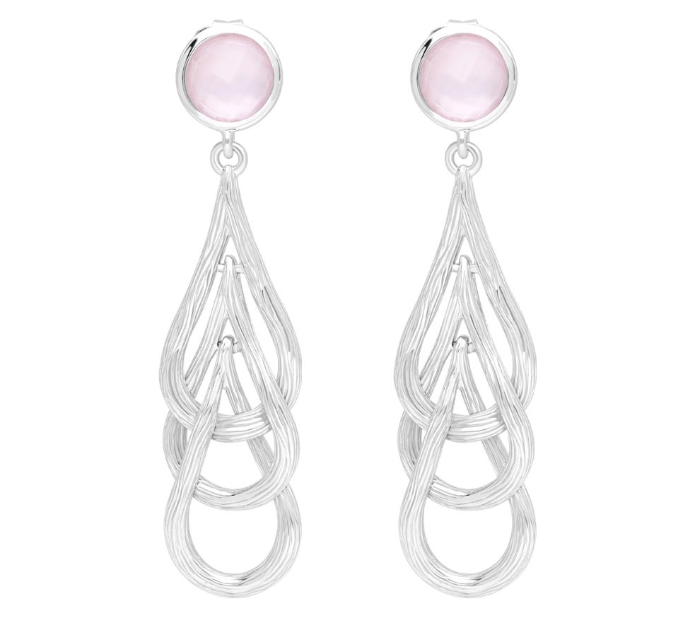 Ariva Sterling Silver Rose Quartz Textured Dangle Earrings