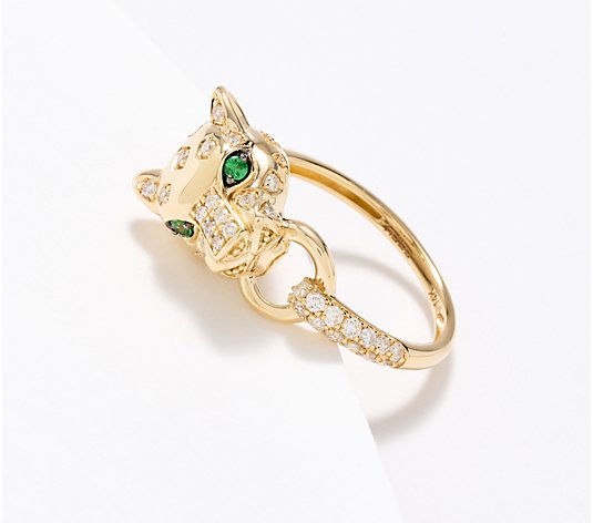 Effy Diamond & Tsavorite Panther Ring, 14K Gold