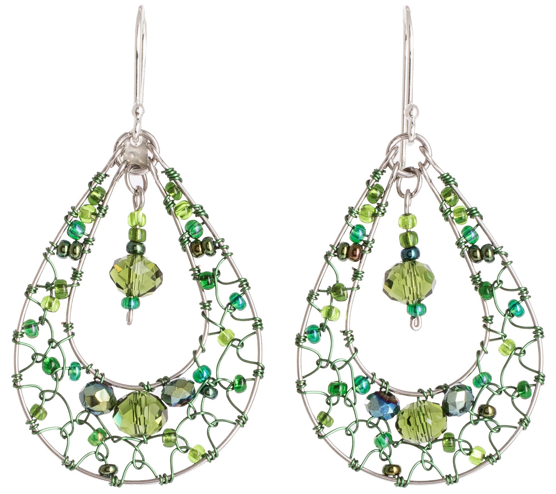 Novica Artisan Crafted Sterling Green Crystal Dangle Earrings