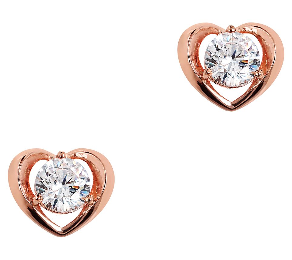 Diamonique Italian Silver Polished Heart Stud Earrings