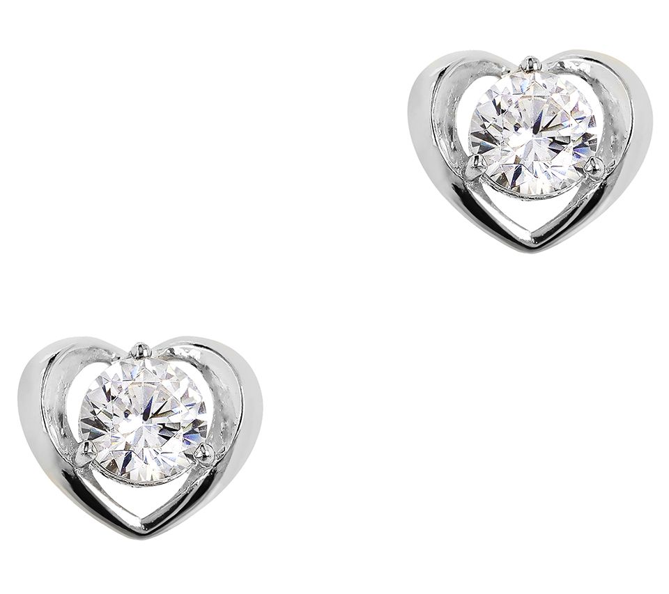 Diamonique Italian Silver Polished Heart Stud Earrings