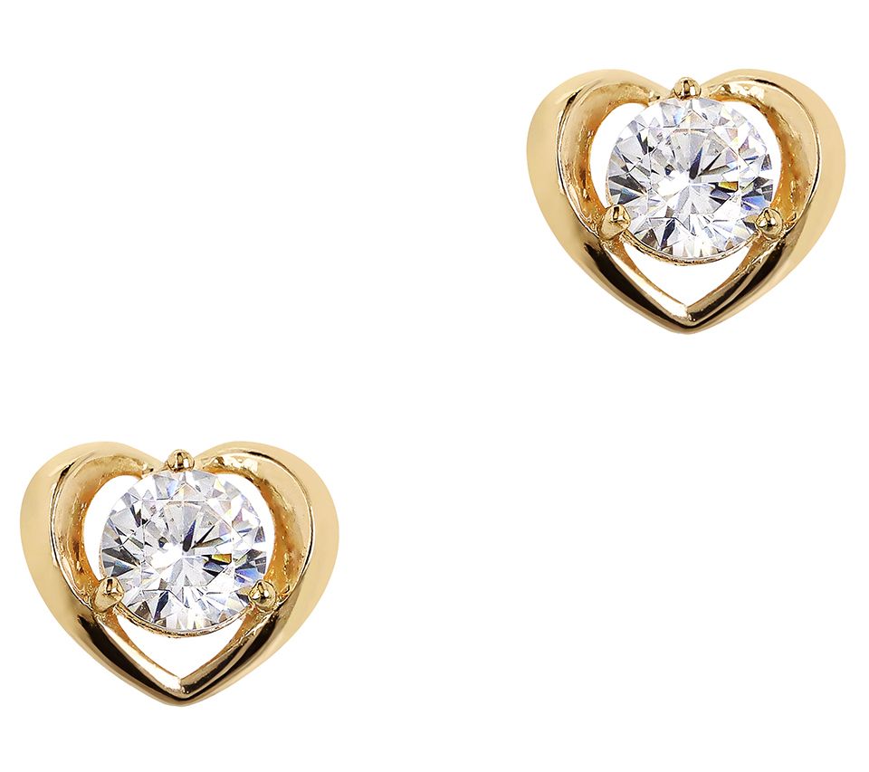 Diamonique Italian Silver Polished Heart Stud Earrings