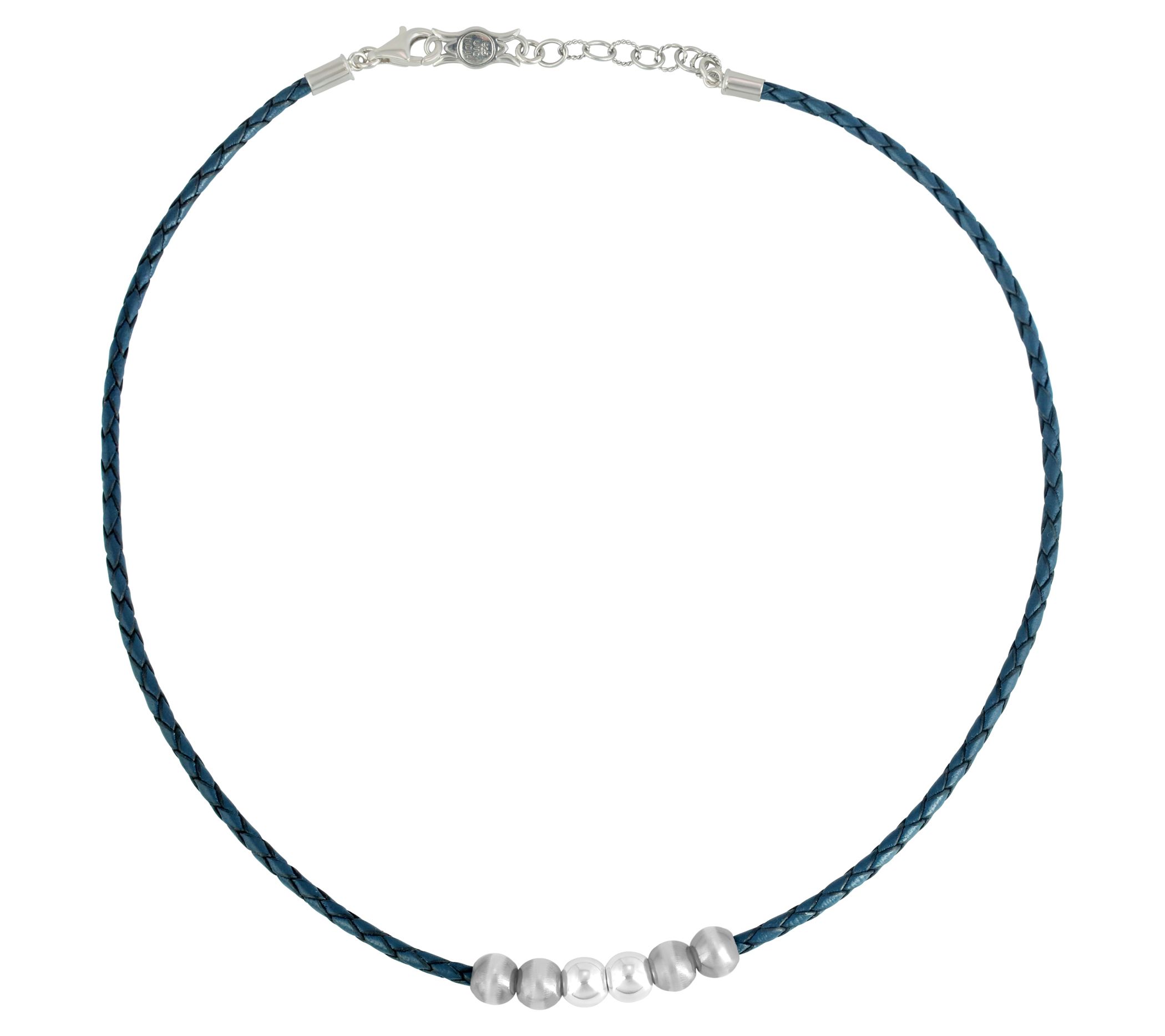 American West Sterling Bead and Braided Leather20" Necklace